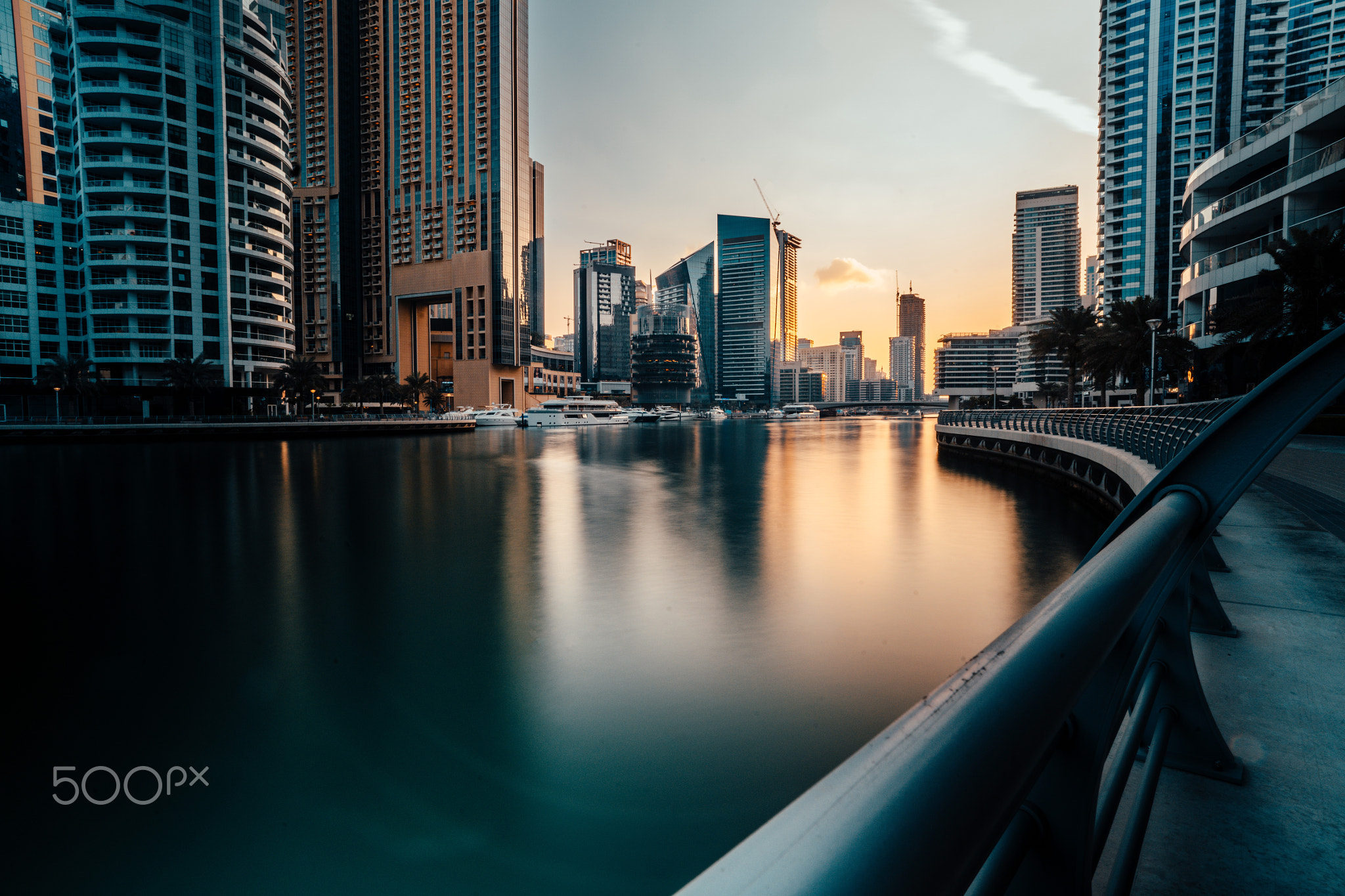 Dubai Marina with beautiful city sunset time