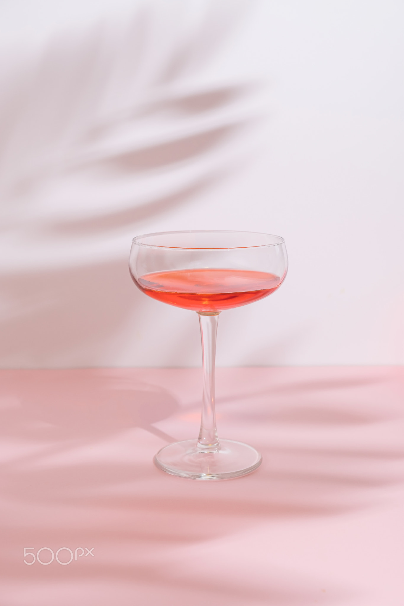 Romantic composition with red wine glass and leaf shadow.