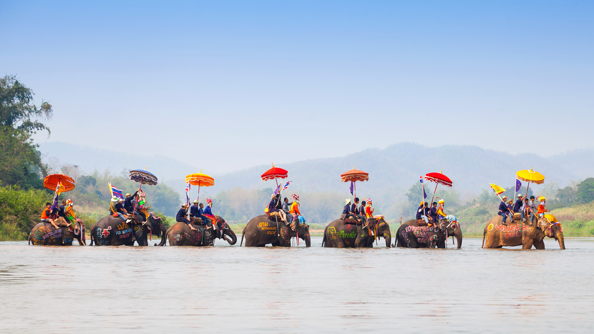 Sukhothai ordination parade on elephant back festival at Hadsiao Temple