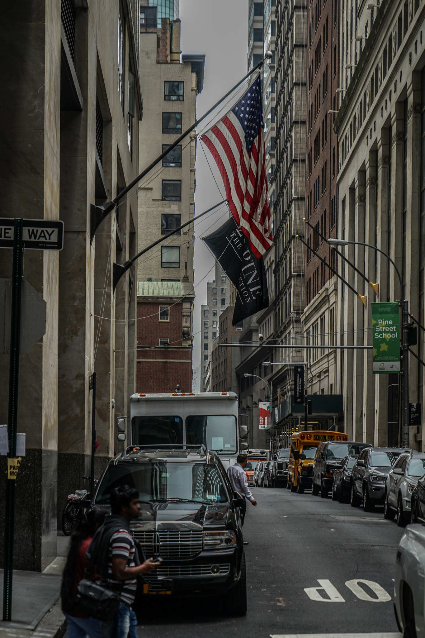 New York Wall Street and Stars and Stripes