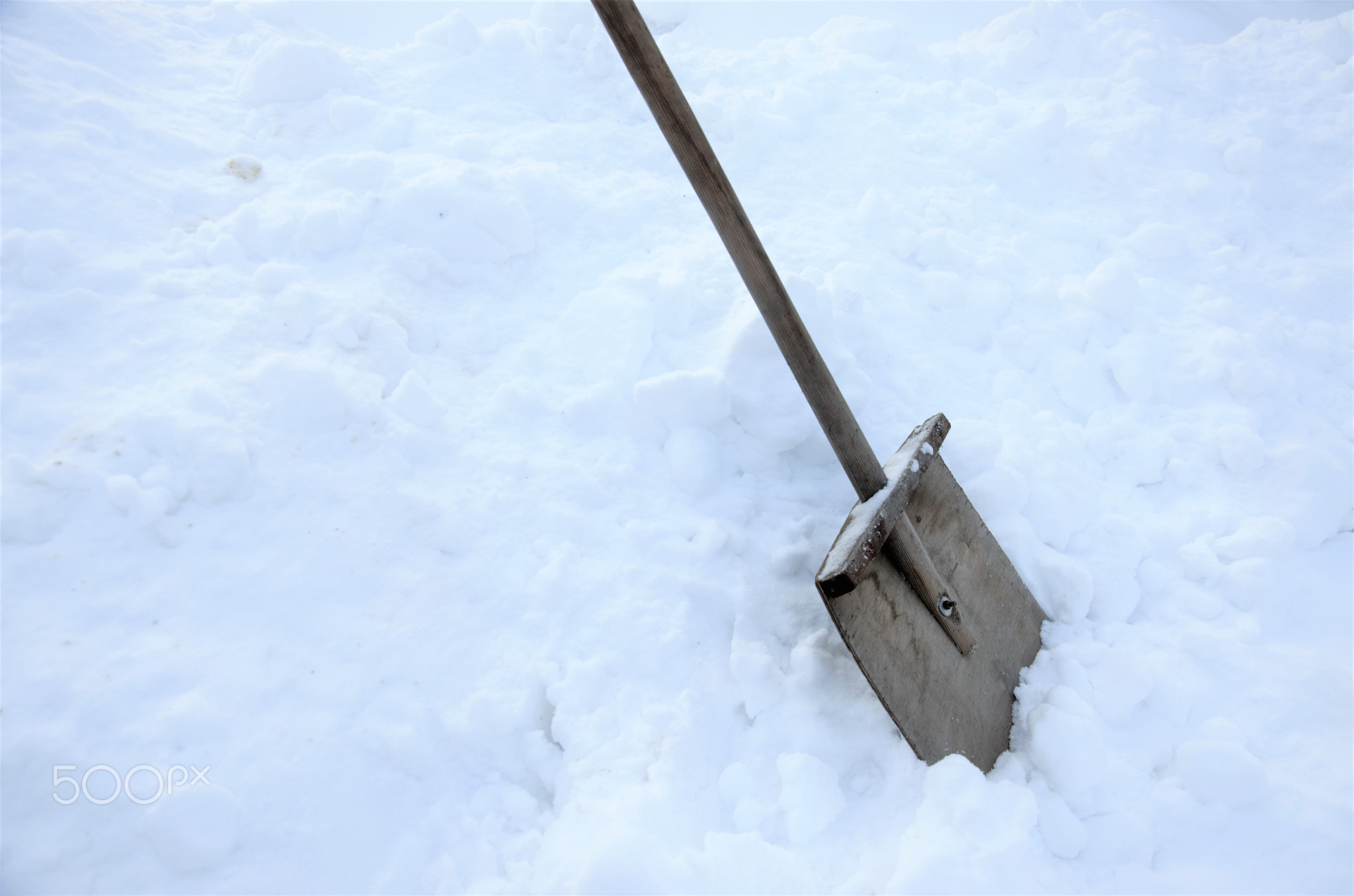 wooden old homemade snow shovel, a rarity.