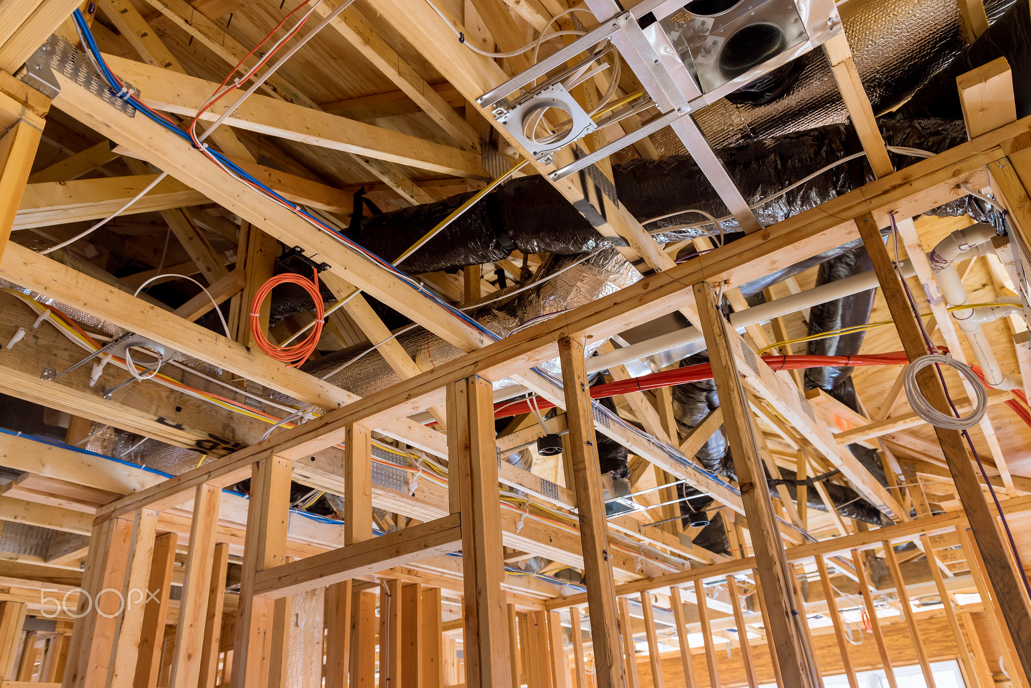 Installation of HVAC tubing vents heating system on the roof, under