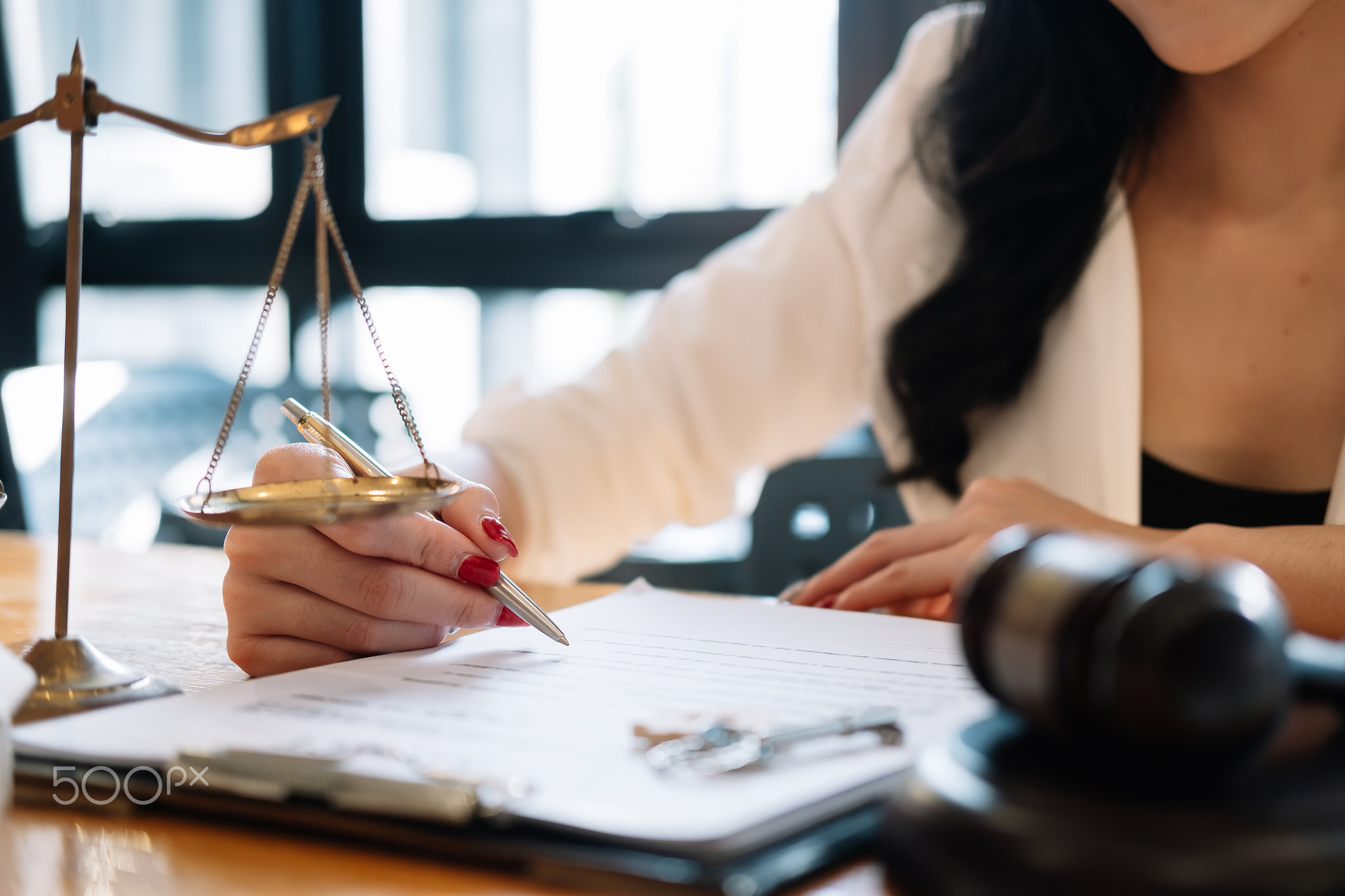 Judge gavel with Justice lawyers, Business woam in suit or lawyer
