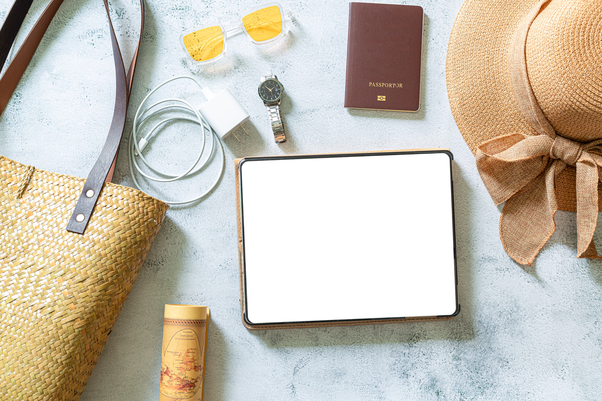 Tablet travel planning view and shopping lifestyle