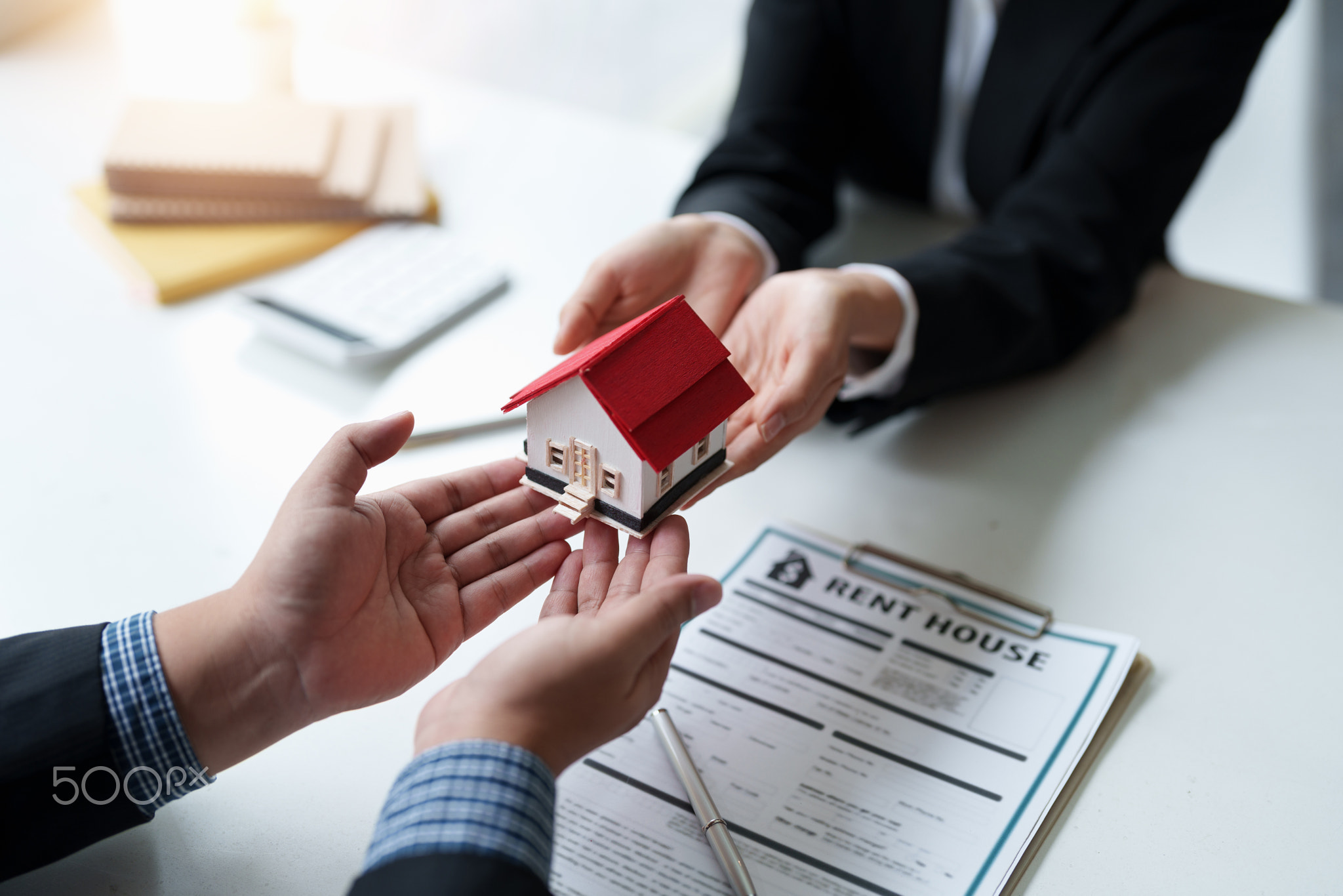 Real estate broker agent presenting and consult to customer to