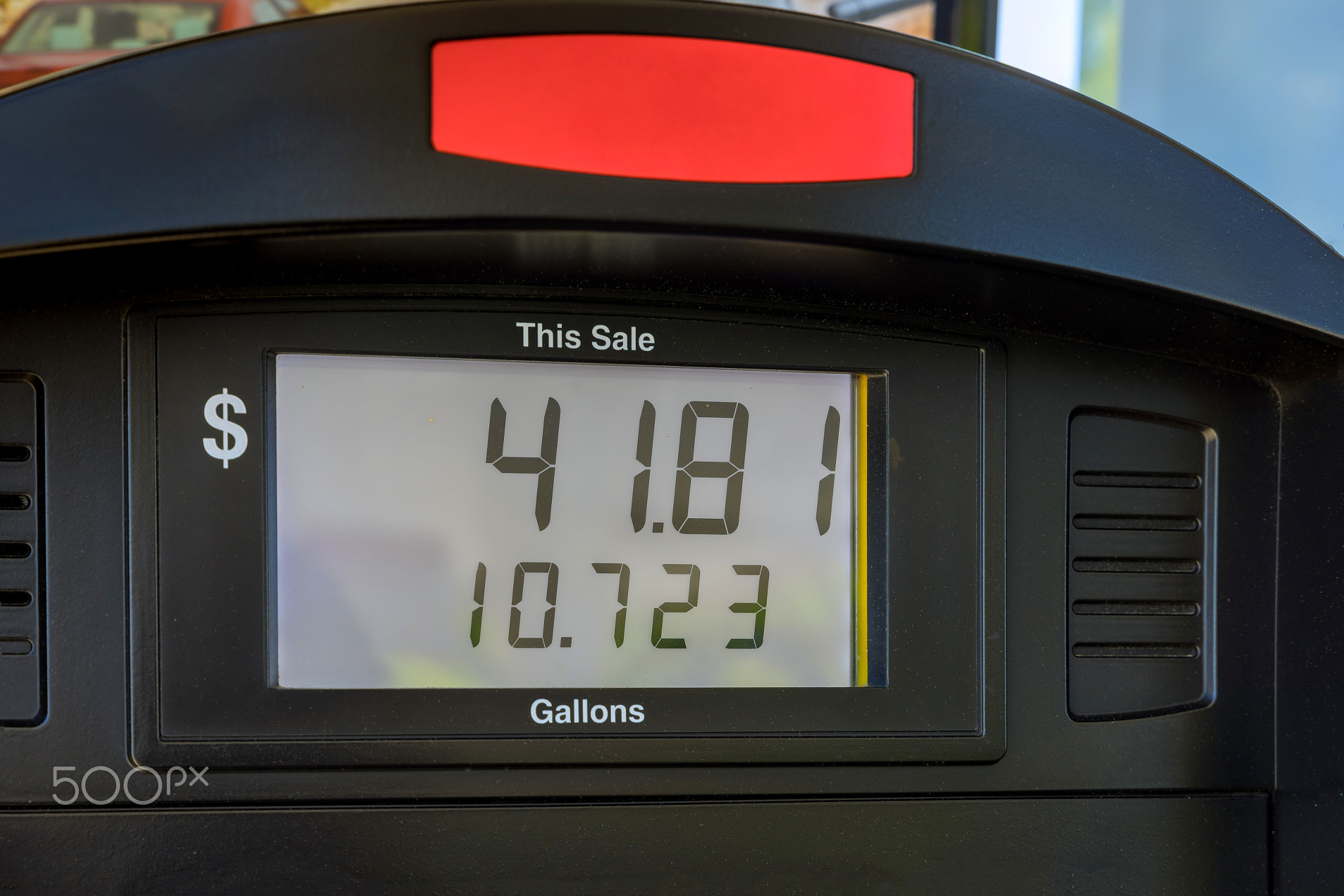 Digits counter of gas pump by gasoline station with high rising gas