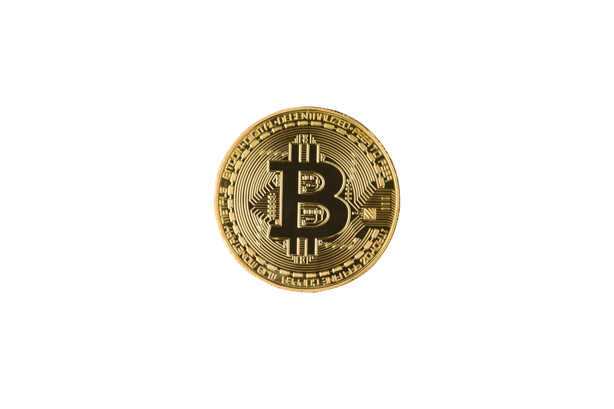 Golden bitcoin  isolated on white background.  mining Concept