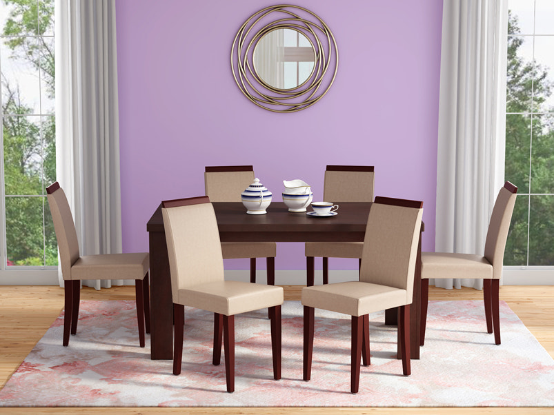 Buy Jack 6 Seater Dining Table Set in Brownish Black | Godrej Interio
