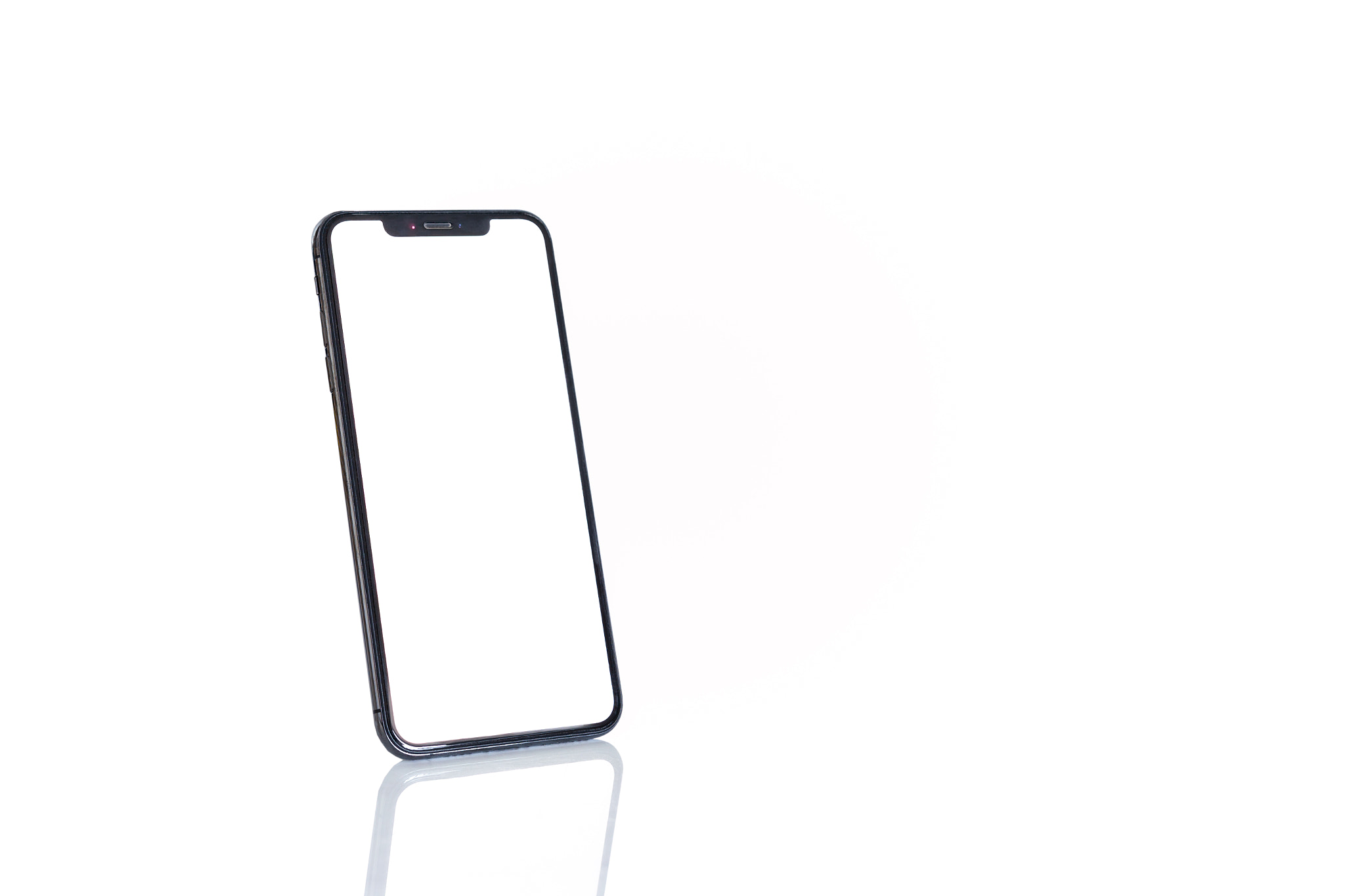 Black realistic smart phone mockup isolated in white background.