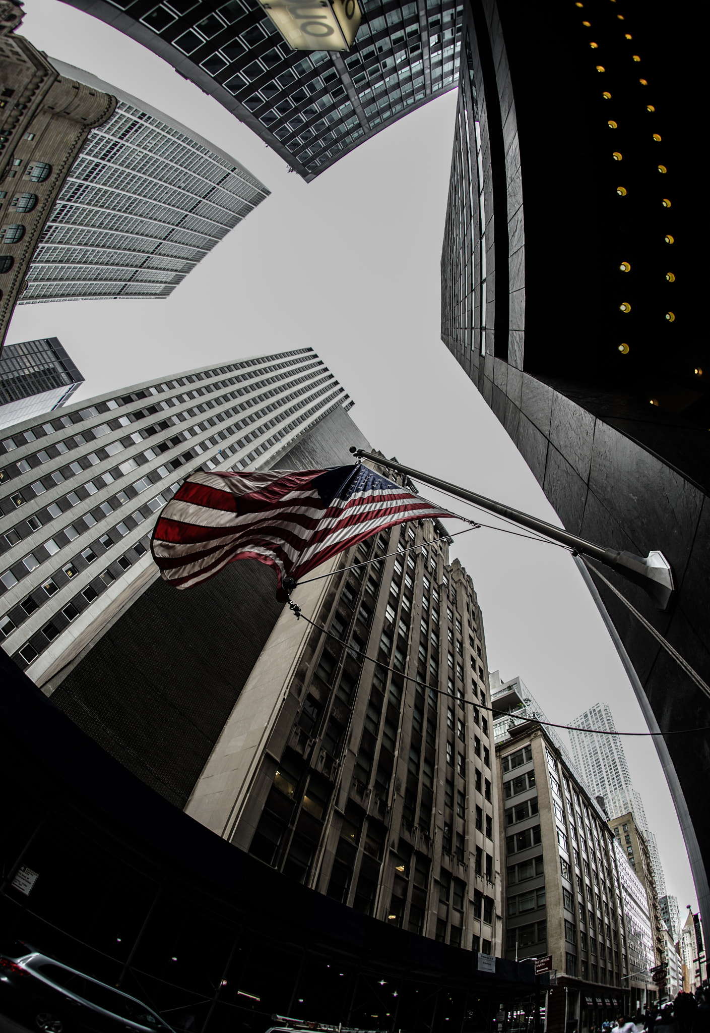 New York Wall Street and Stars and Stripes