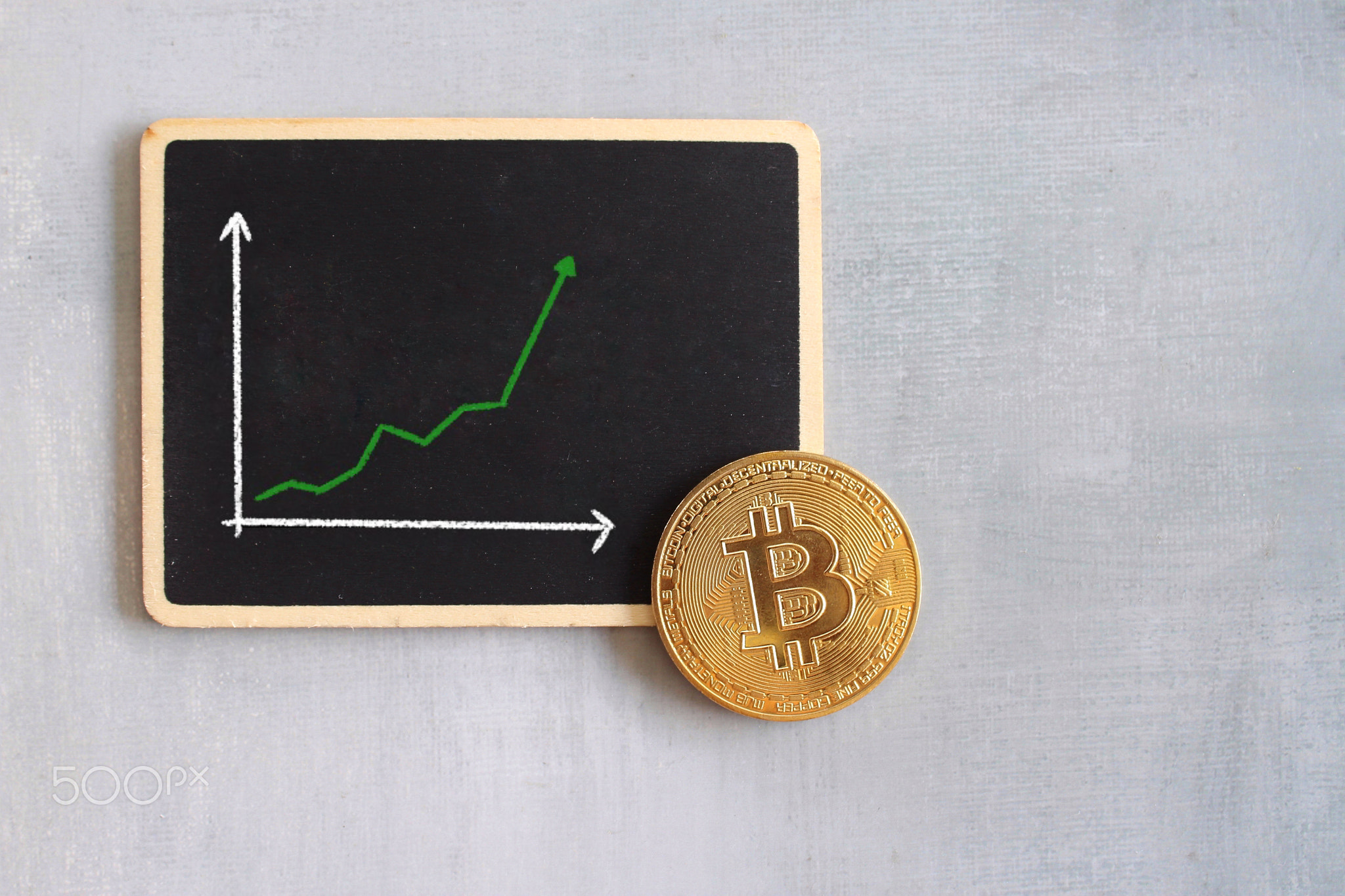 Bitcoin cryptocurrency value price going up, profit concept.