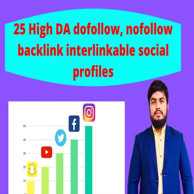 25 high da dofollow, nofollow backlink interlinkable social profiles