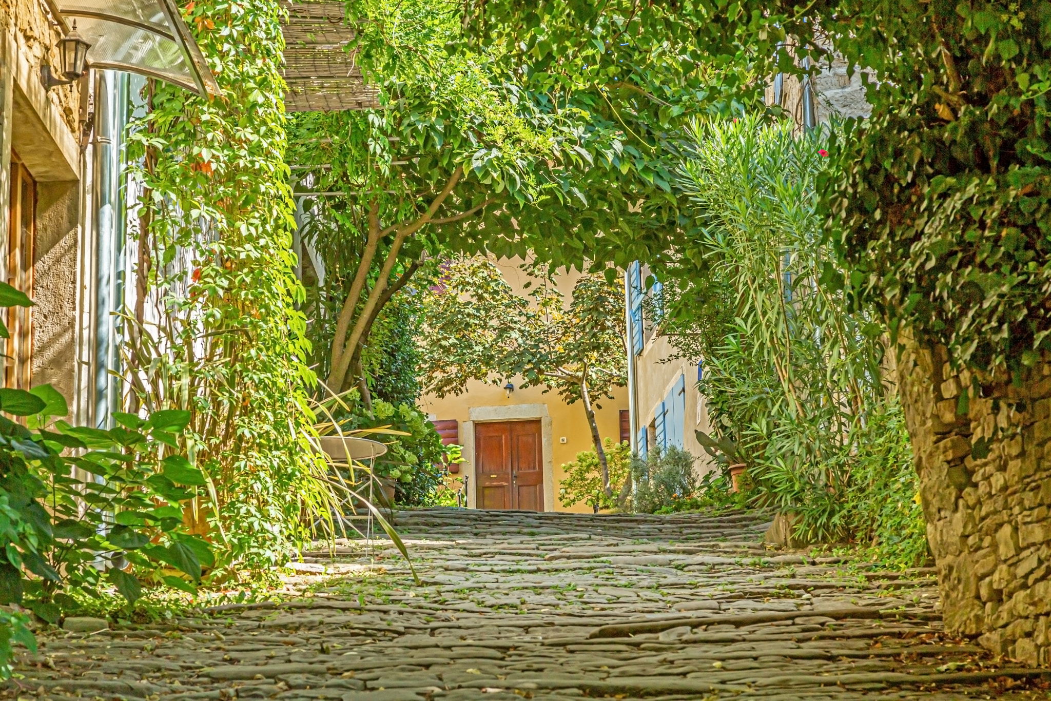 Picture of a romantic cobblestone street in Motovun