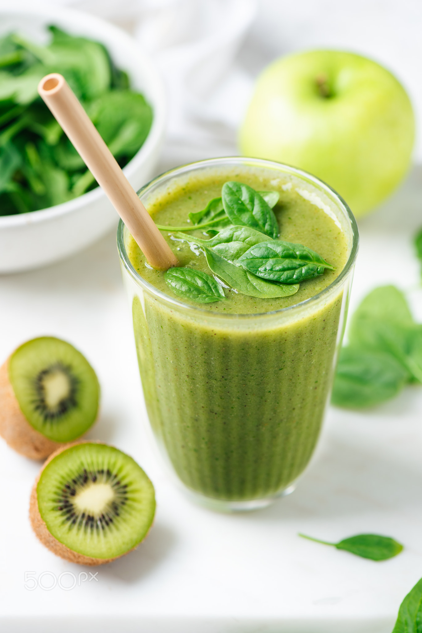 Green Detox Juice Smoothie In Glass