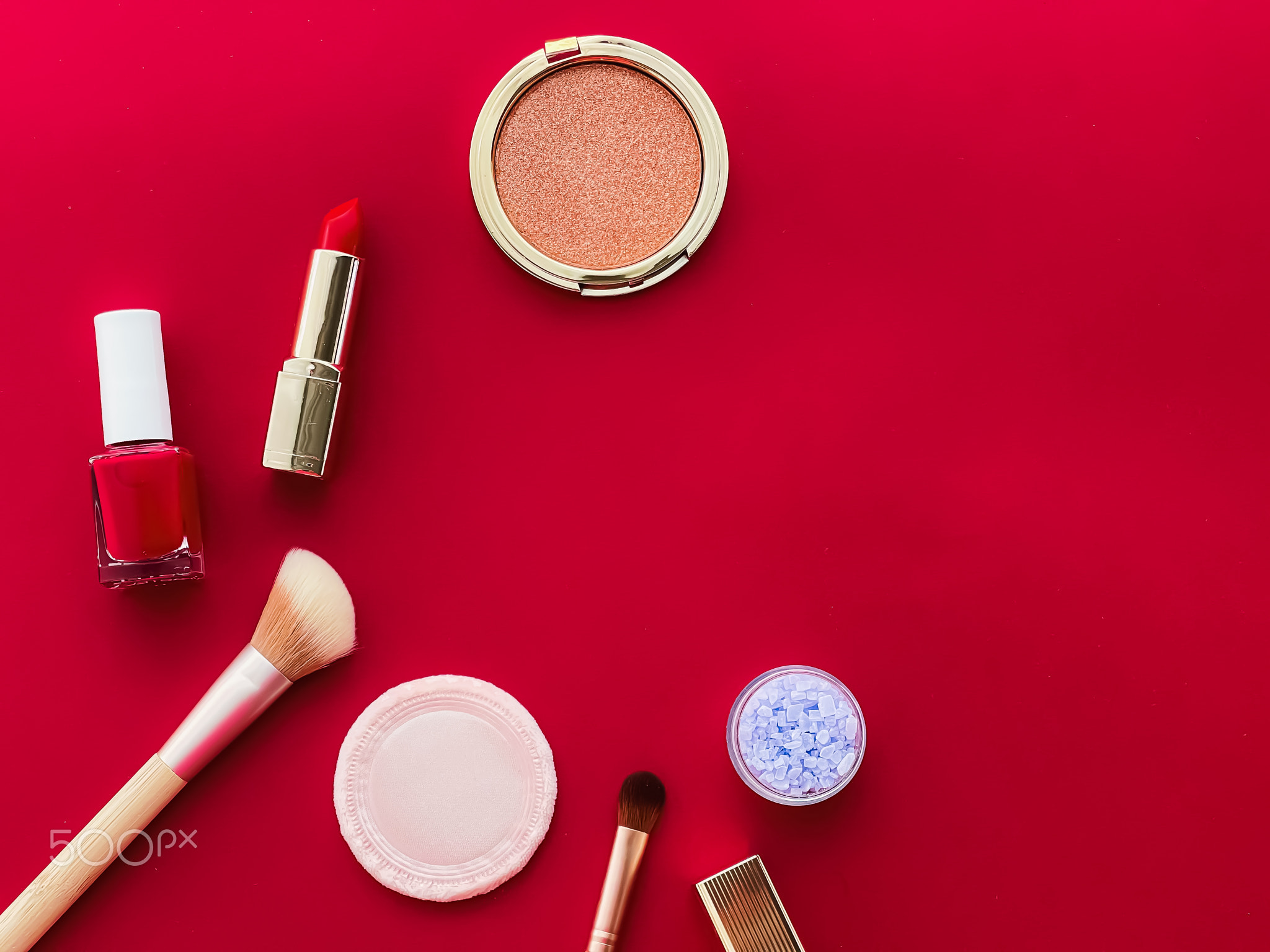 Beauty, make-up and cosmetics flatlay design with copyspace, cosmetic