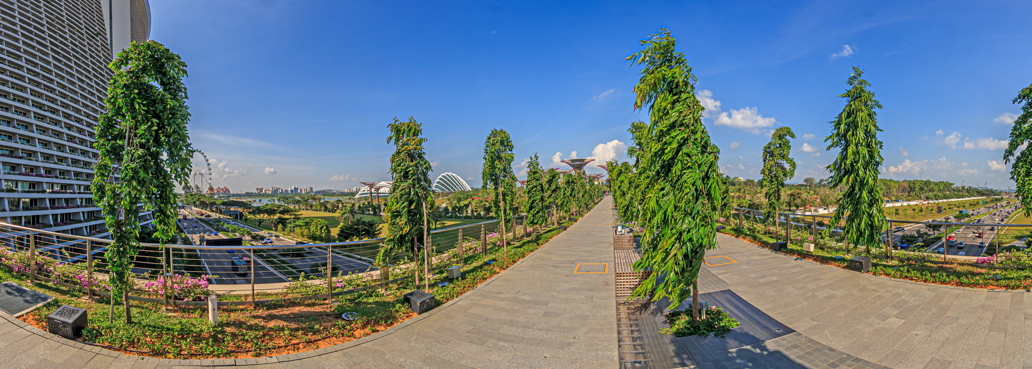 Panoramic view over Park Gardens by the Bay in Singapore with clear sky