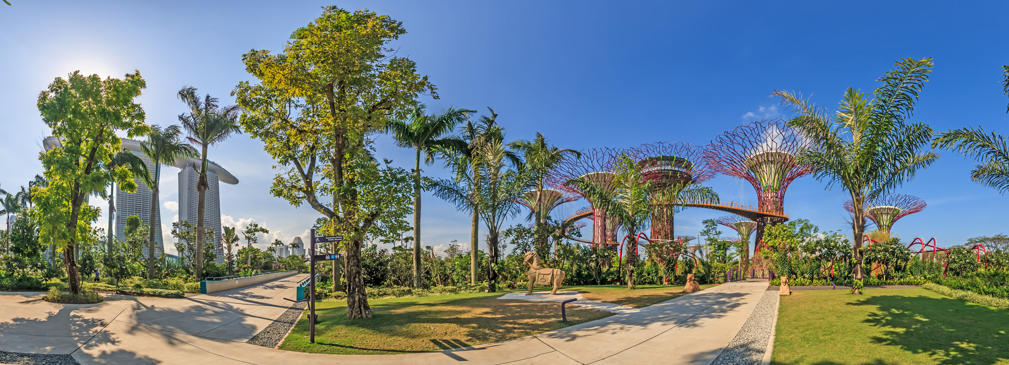 Panoramic view over Park Gardens by the Bay in Singapore with clear sky