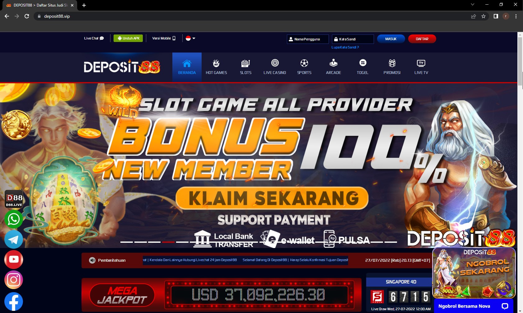 Deposit88 Slot Online Gacor RTP Maxwin Terpercaya dan Terbaik