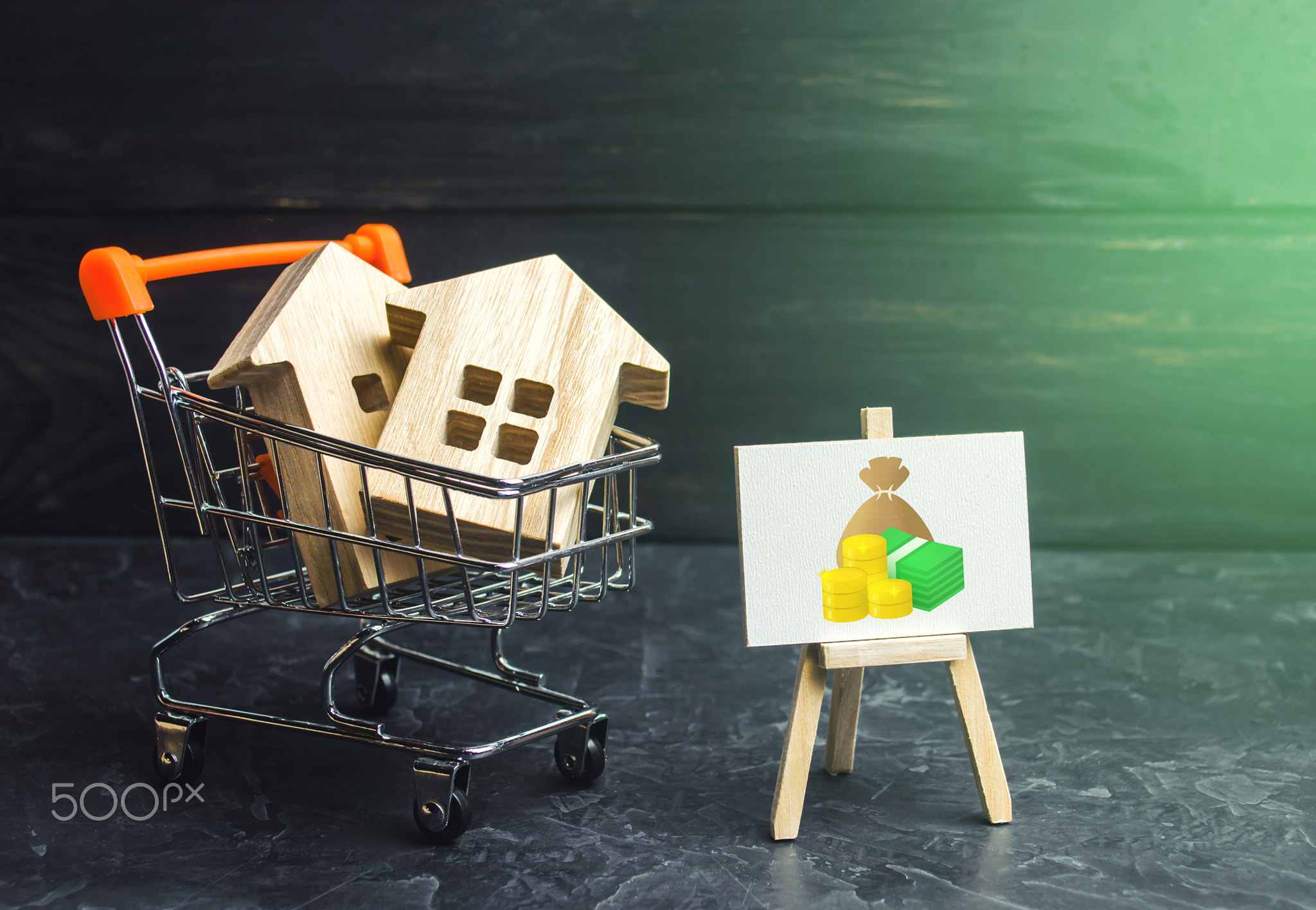 Houses in a shopping cart at a fair price