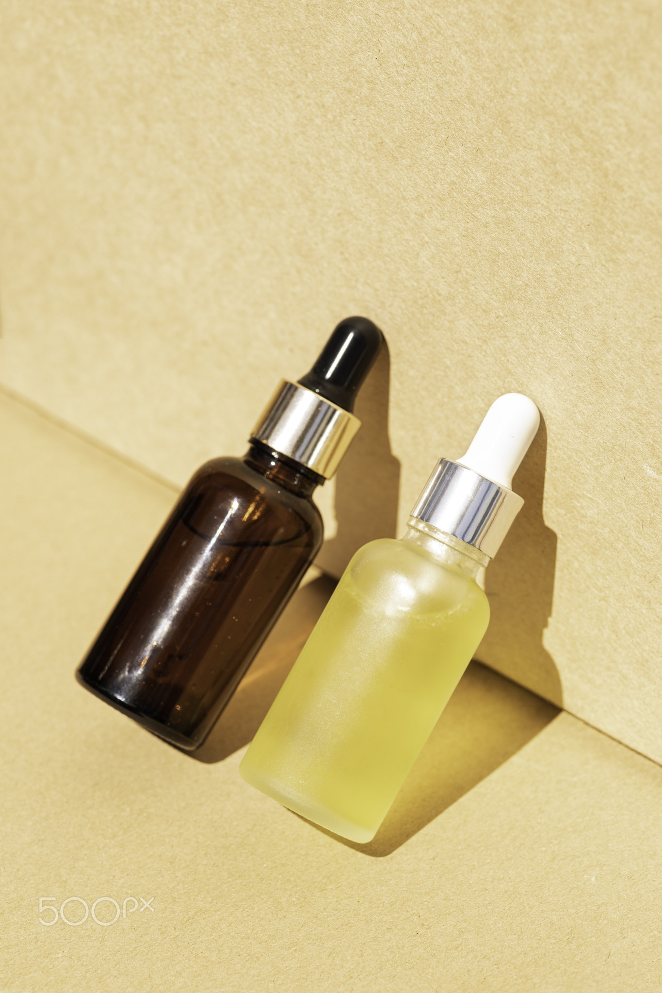 Gel cream or serum. A sample of a cosmetic product in glass bottles.