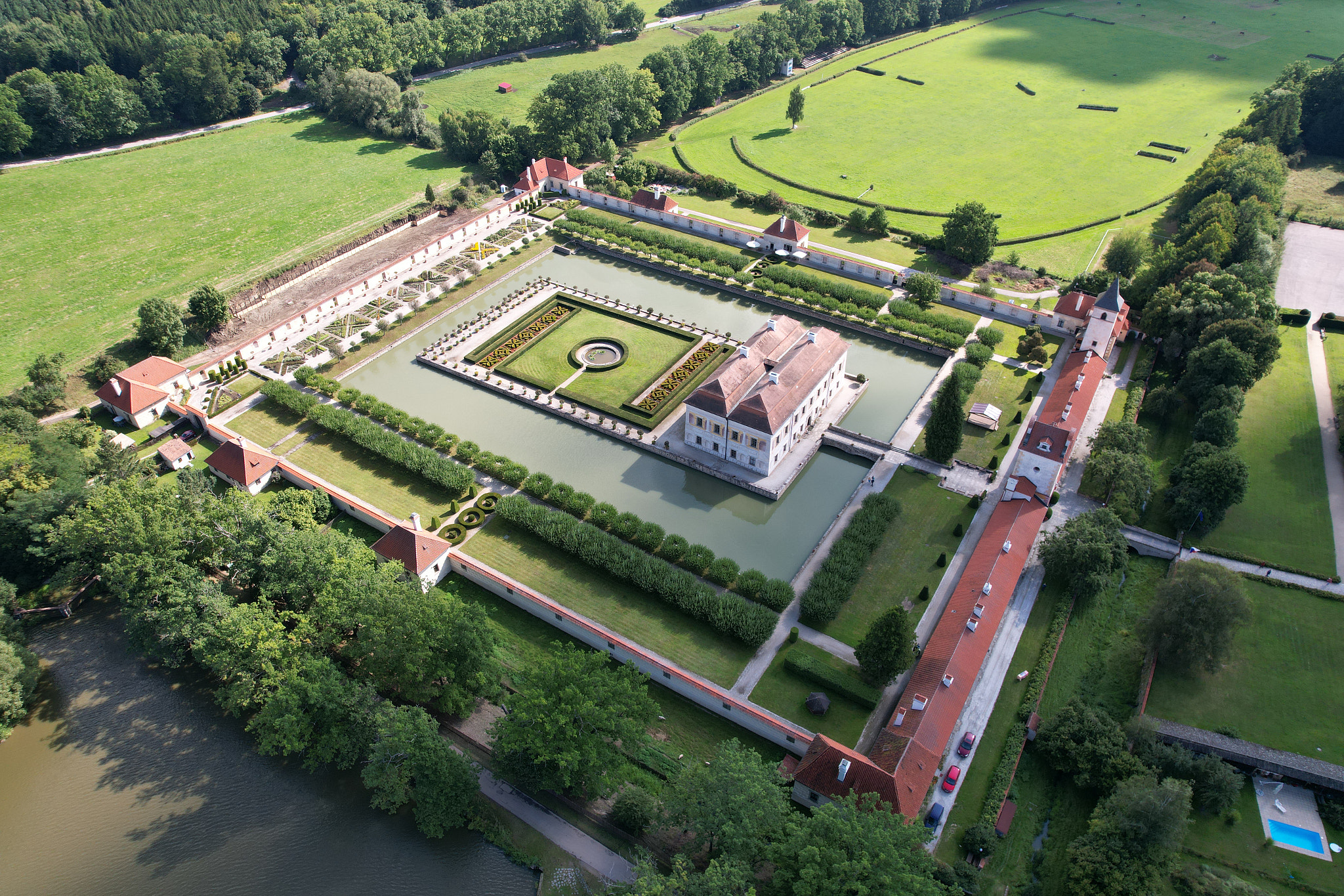 State castle Kratochvíle, picturesque renaissance residence surrounded by a moat and park, situated 