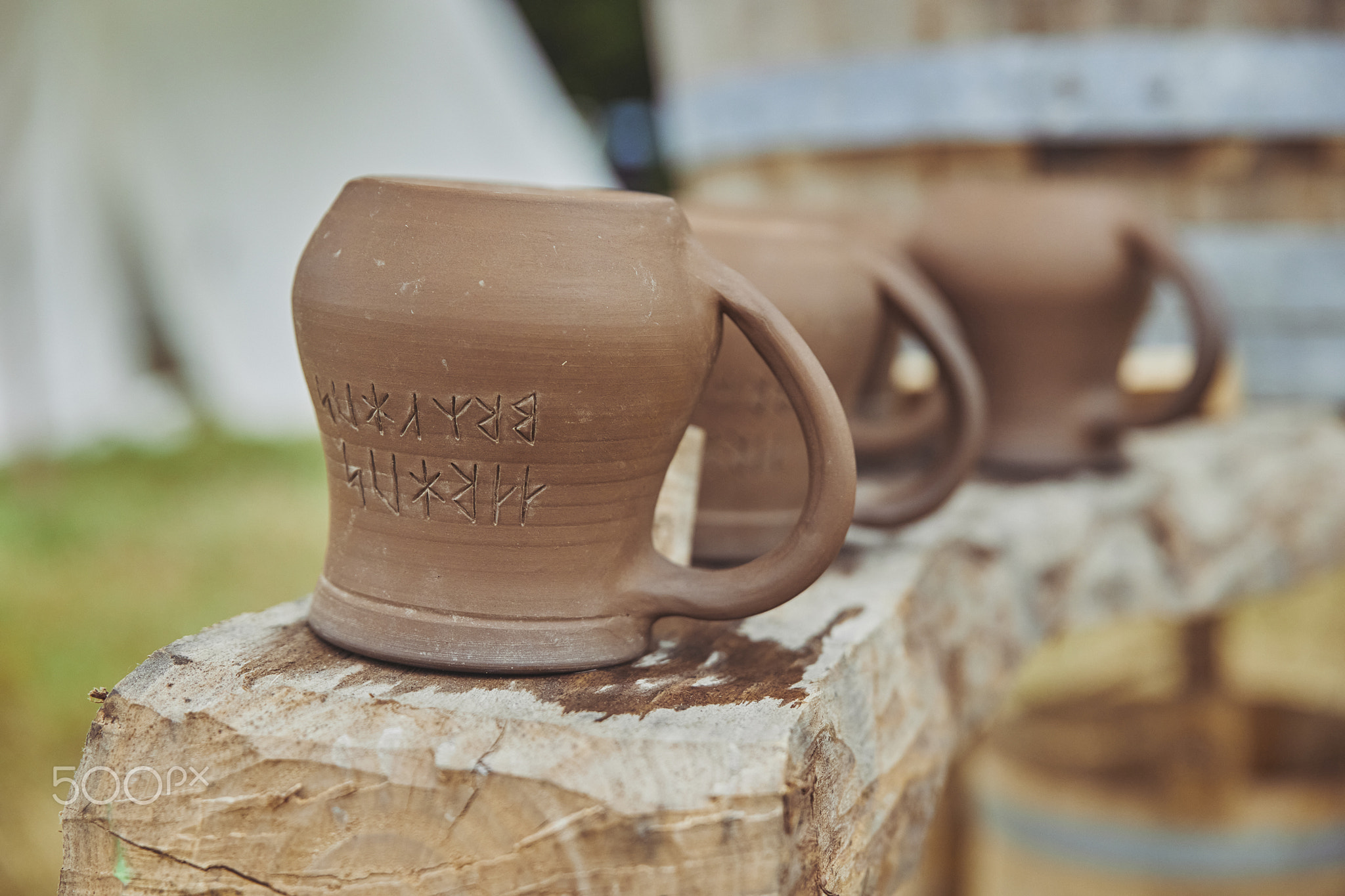 Vintage ceramic mugs at the viking festival