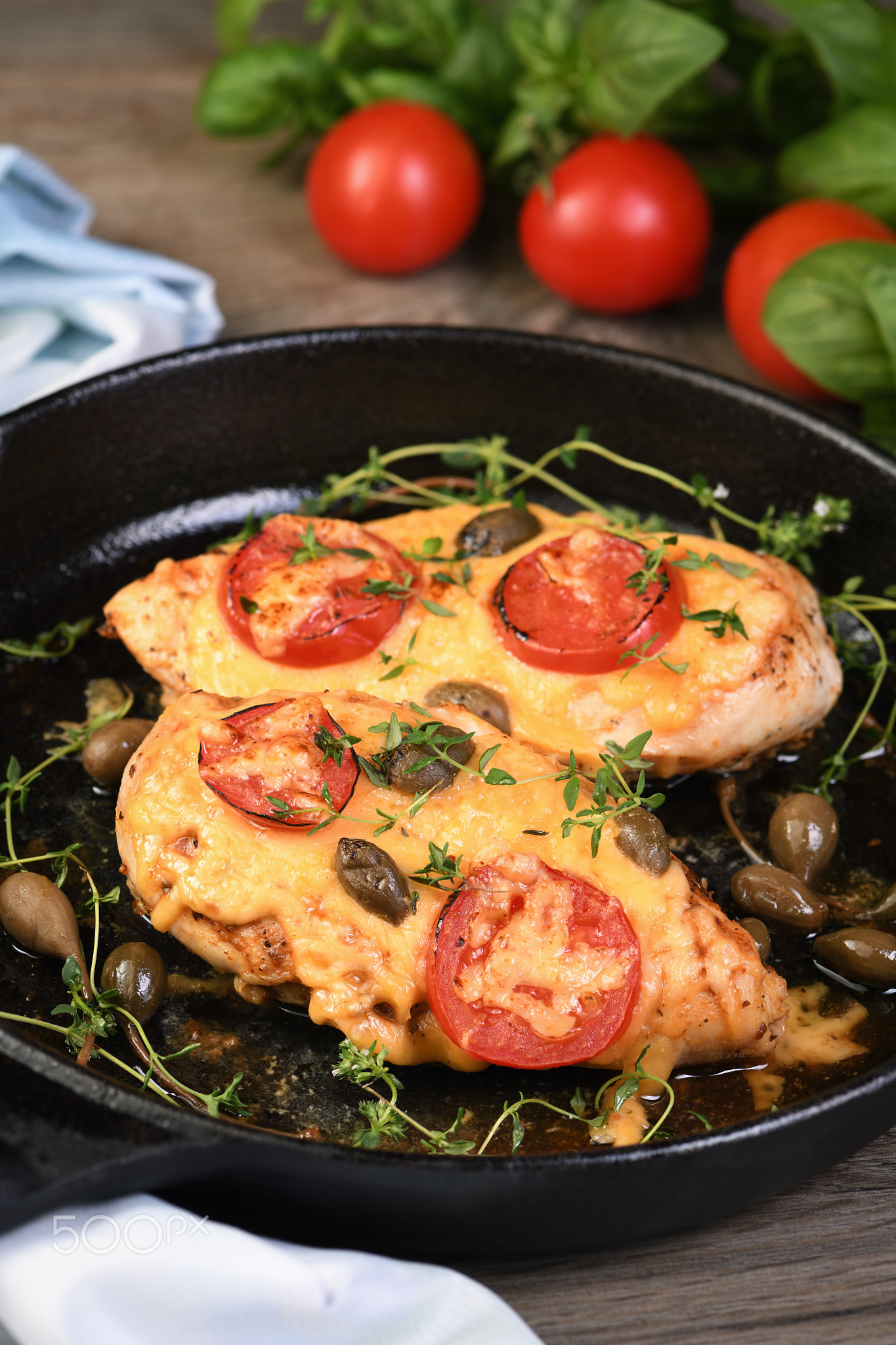 High angle view of food in pan on table