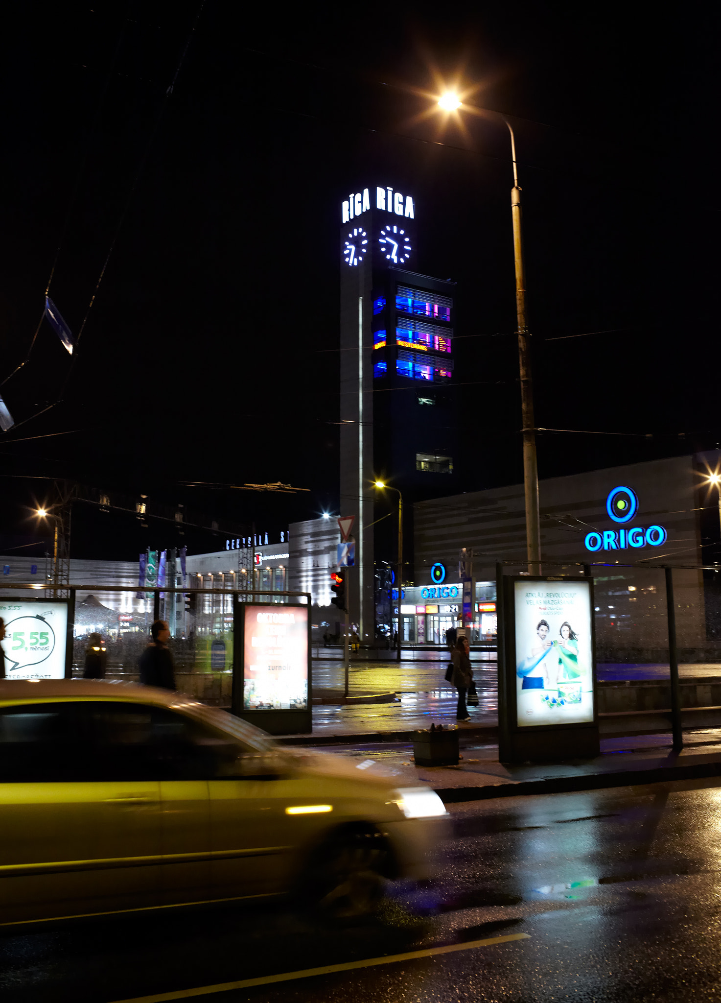 The Riga central railway station at night.