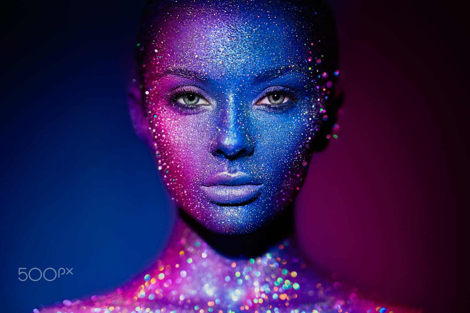 Portrait of beautiful woman with sparkles on her face by Oleg Gekman ...