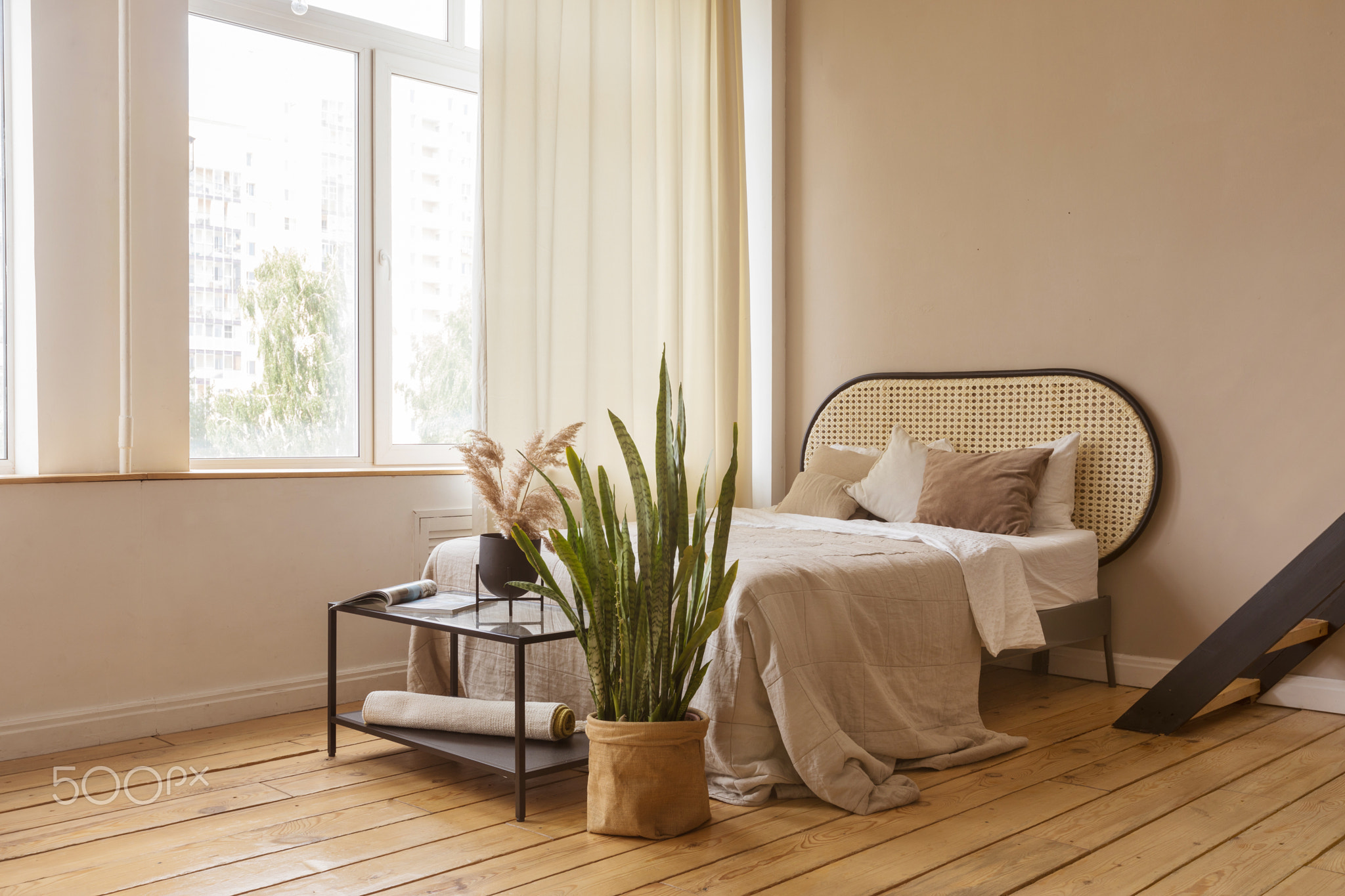 Interior of spacious bedroom at home