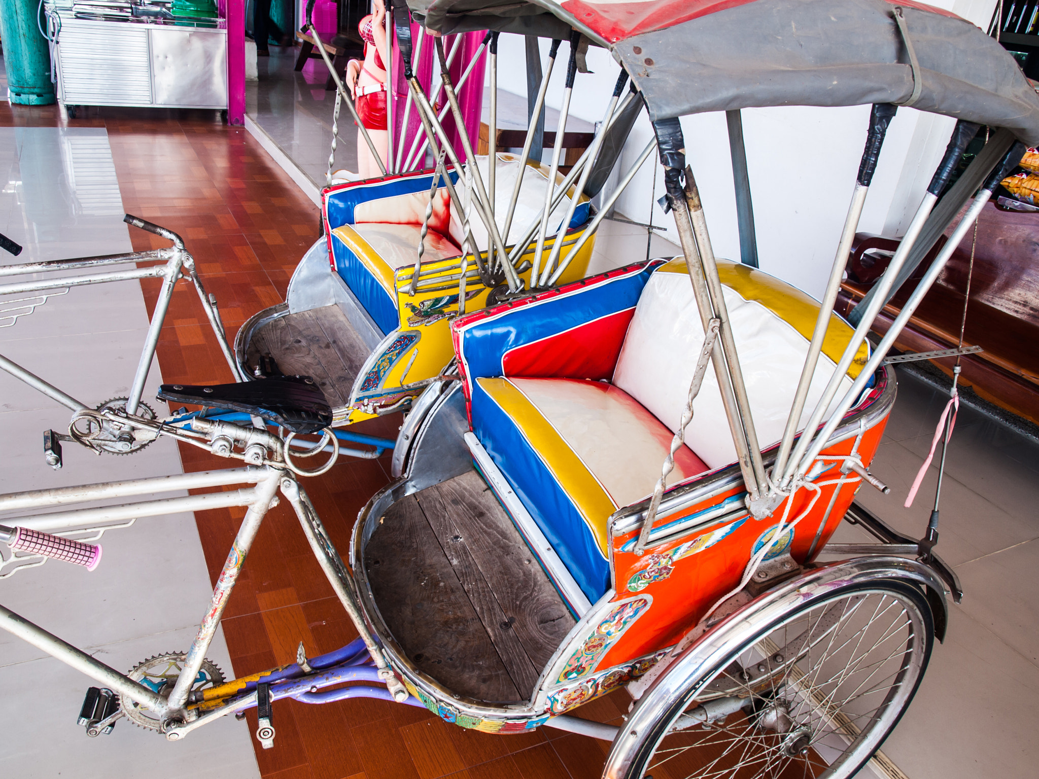 Close up of Thai tricycle cabin - Tuk Tuk- in Bangkok Thailand