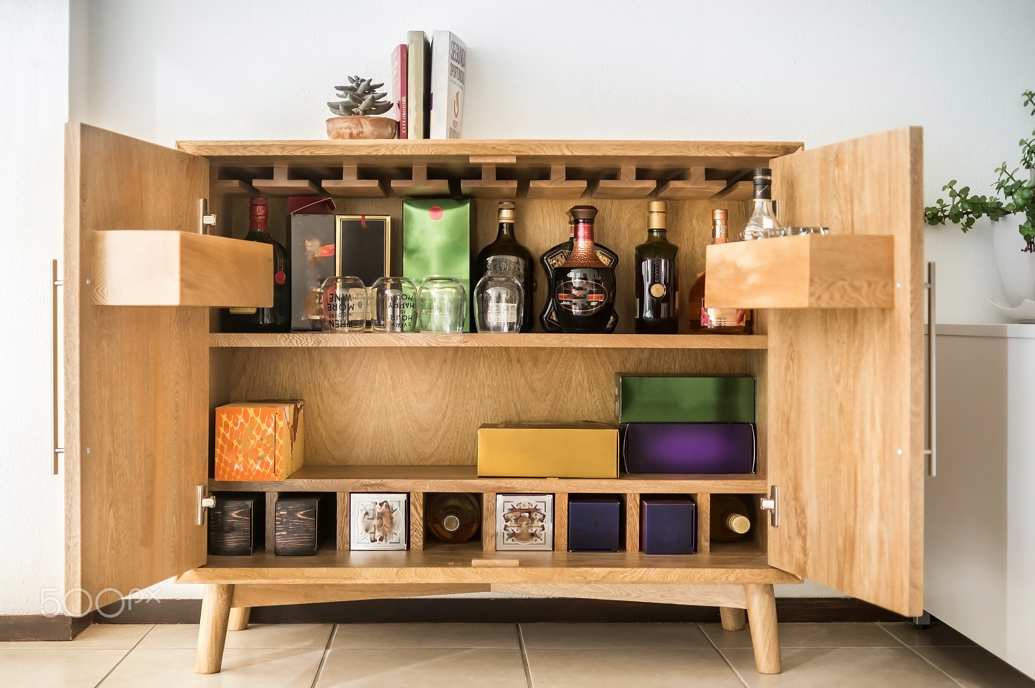 alcohol cabinet furniture in the interior. alcohol storage in a restaurant, house or office