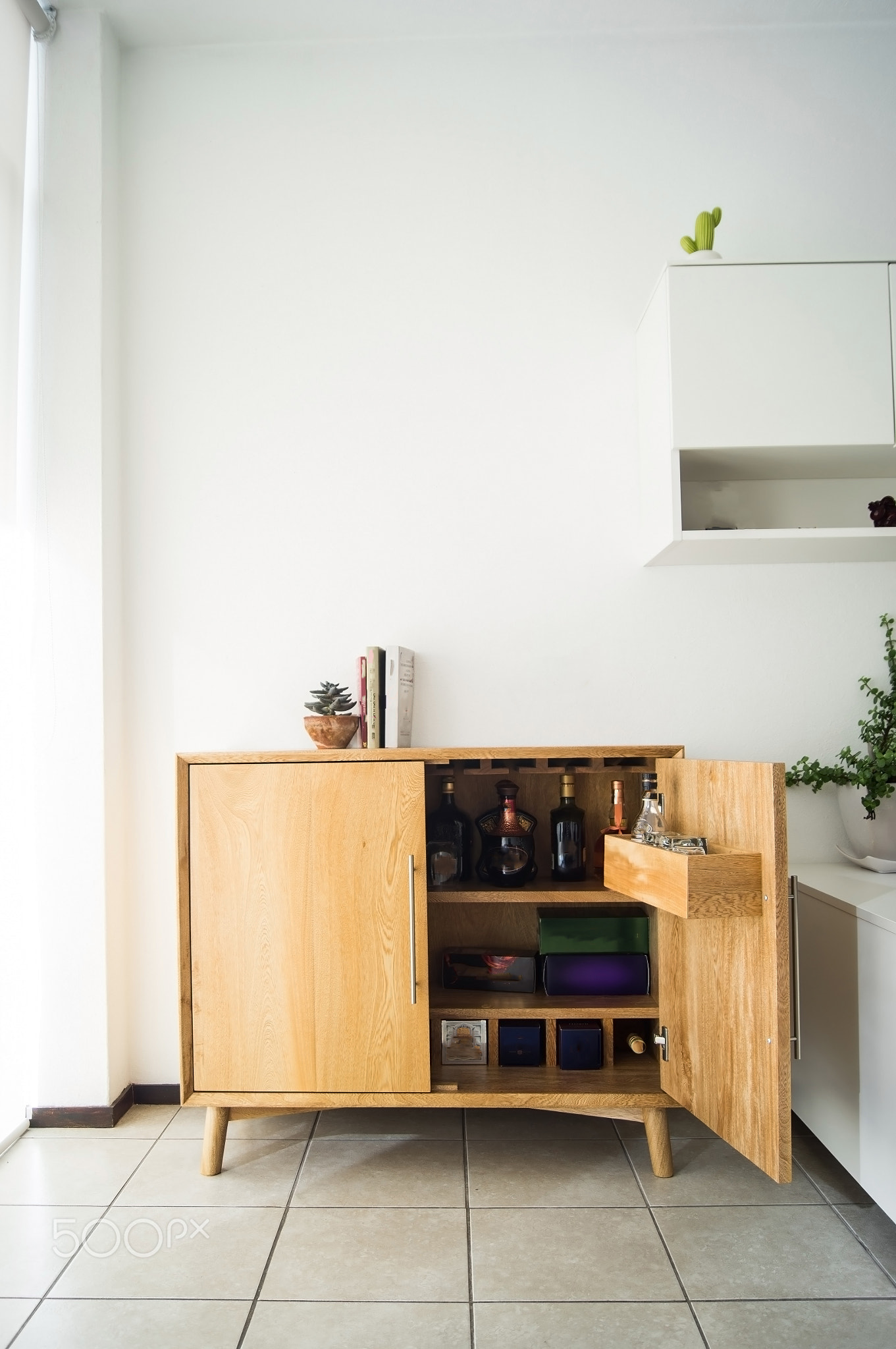 alcohol cabinet furniture in the interior. alcohol storage in a restaurant, house or office
