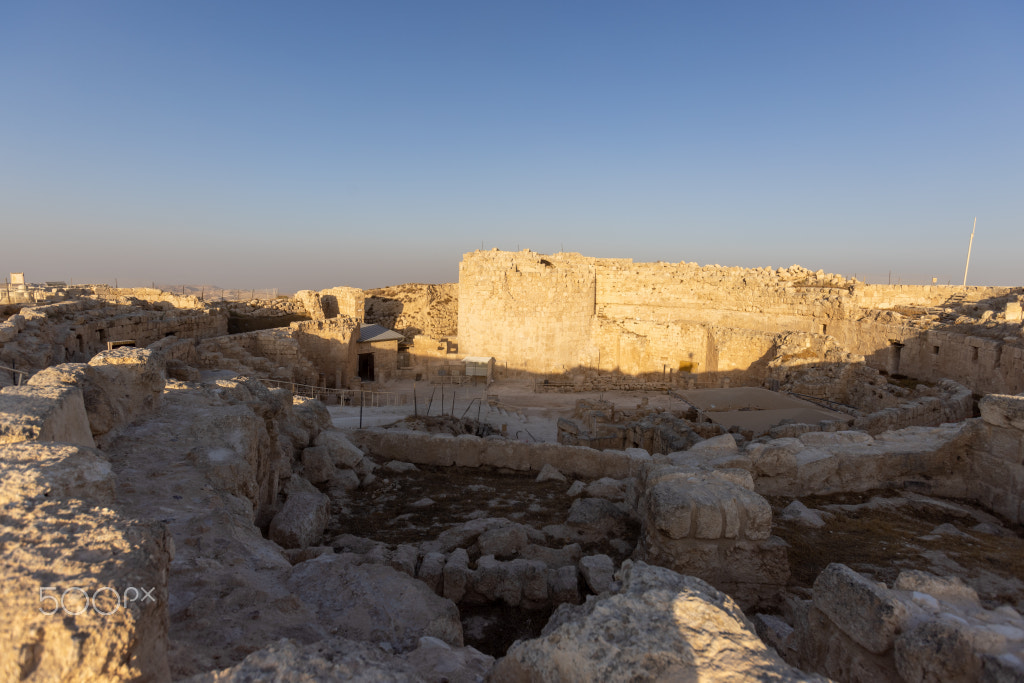 Mount Herodion and the ruins of the fortress of King Herod inside an by ...