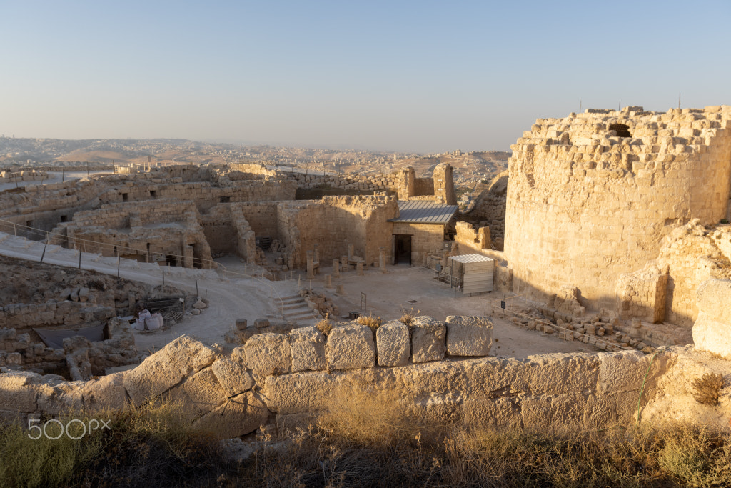 Mount Herodion and the ruins of the fortress of King Herod inside an by ...