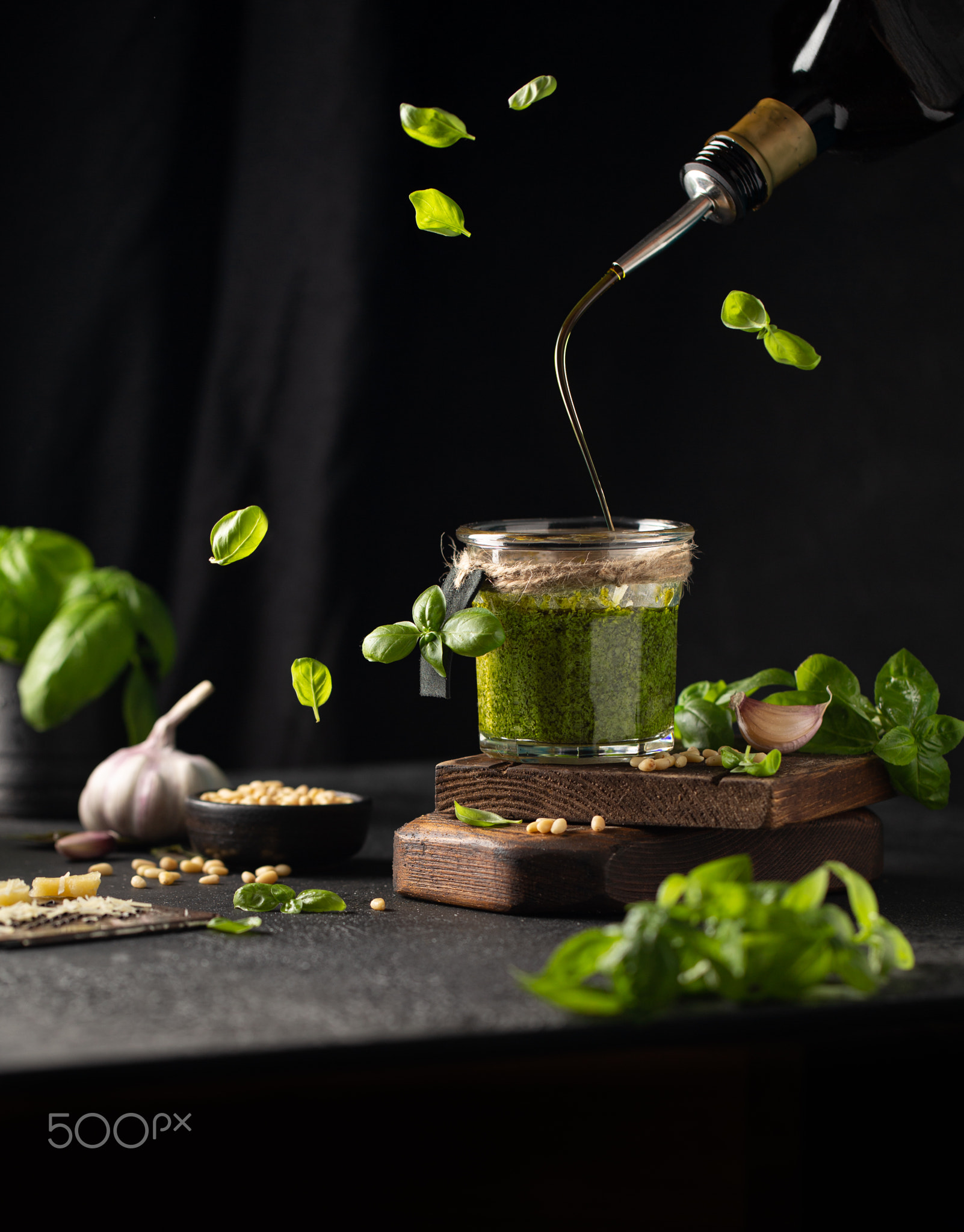 Homemade pesto with fresh basil,garlic,parmesan cheese,olive oil,pine