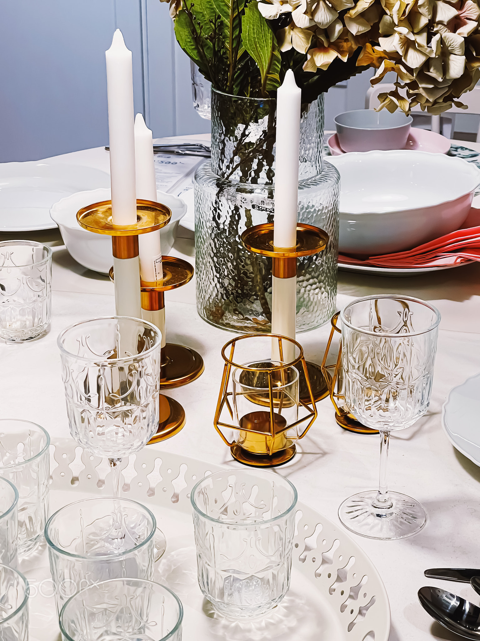 Home decor and interior design, dishware products set in the store