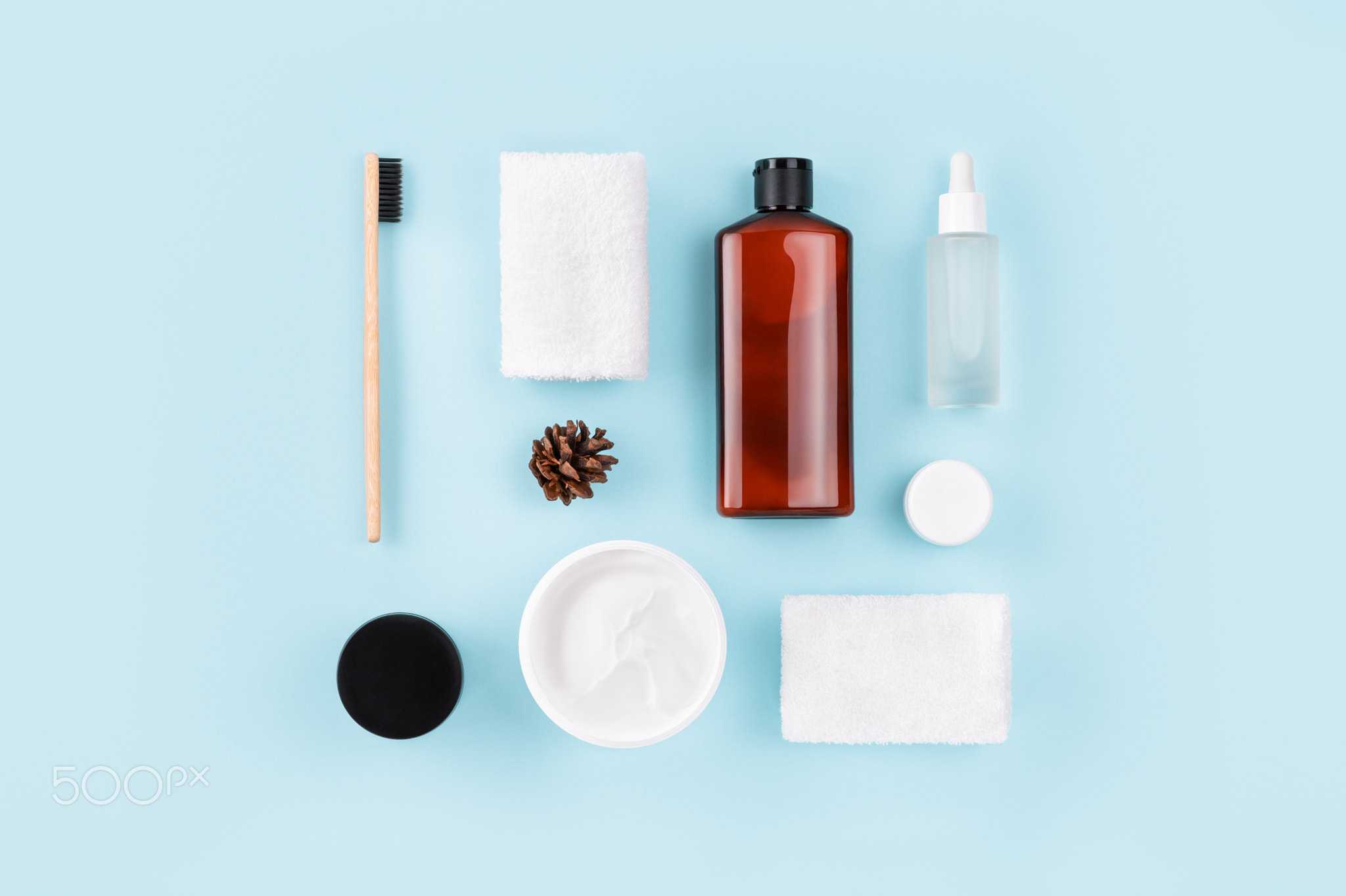 Spa composition on blue background. Wellness layout