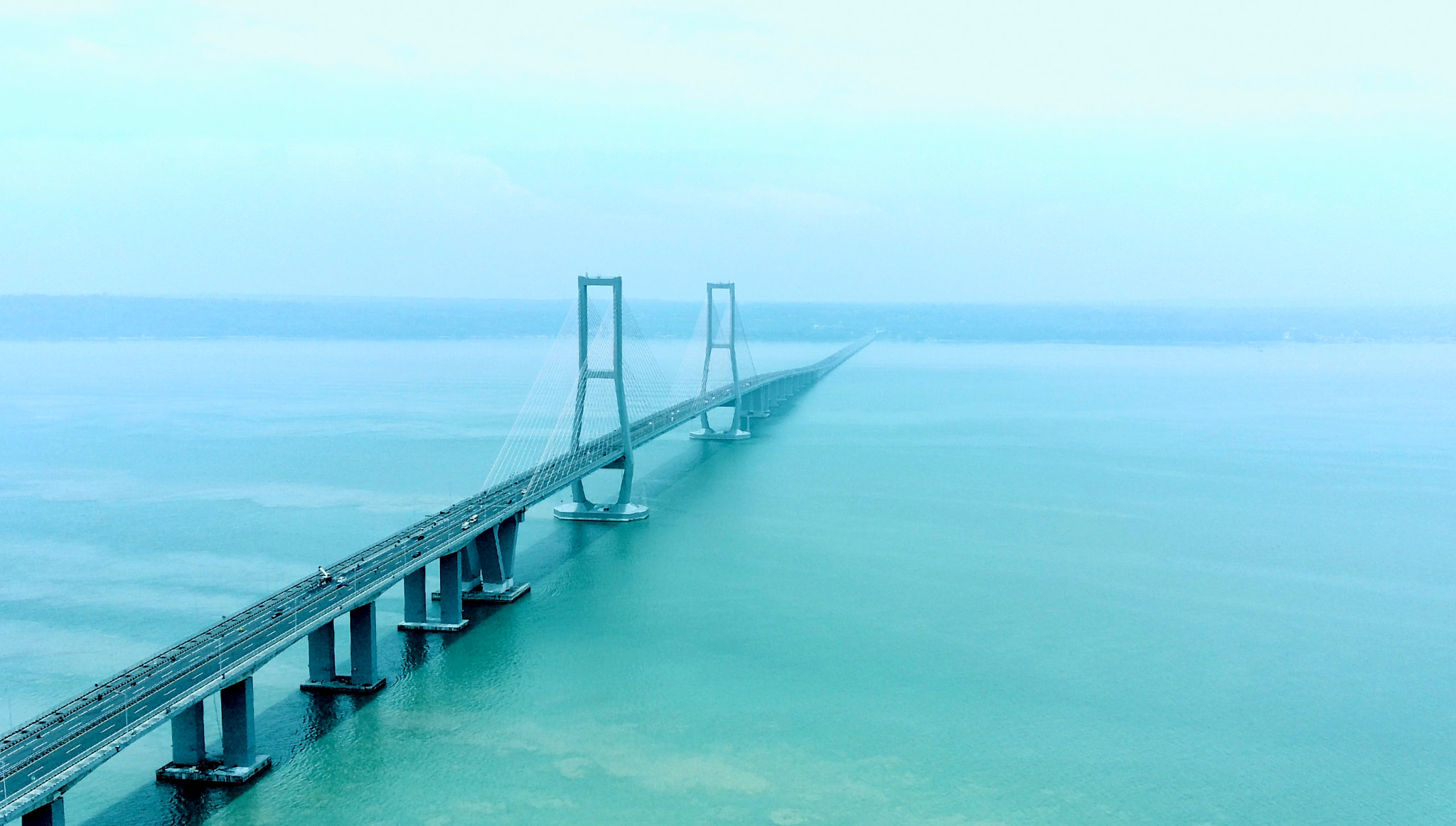 November 21, 2022. View of Suramadu bridge in Surabaya, Indonesia.