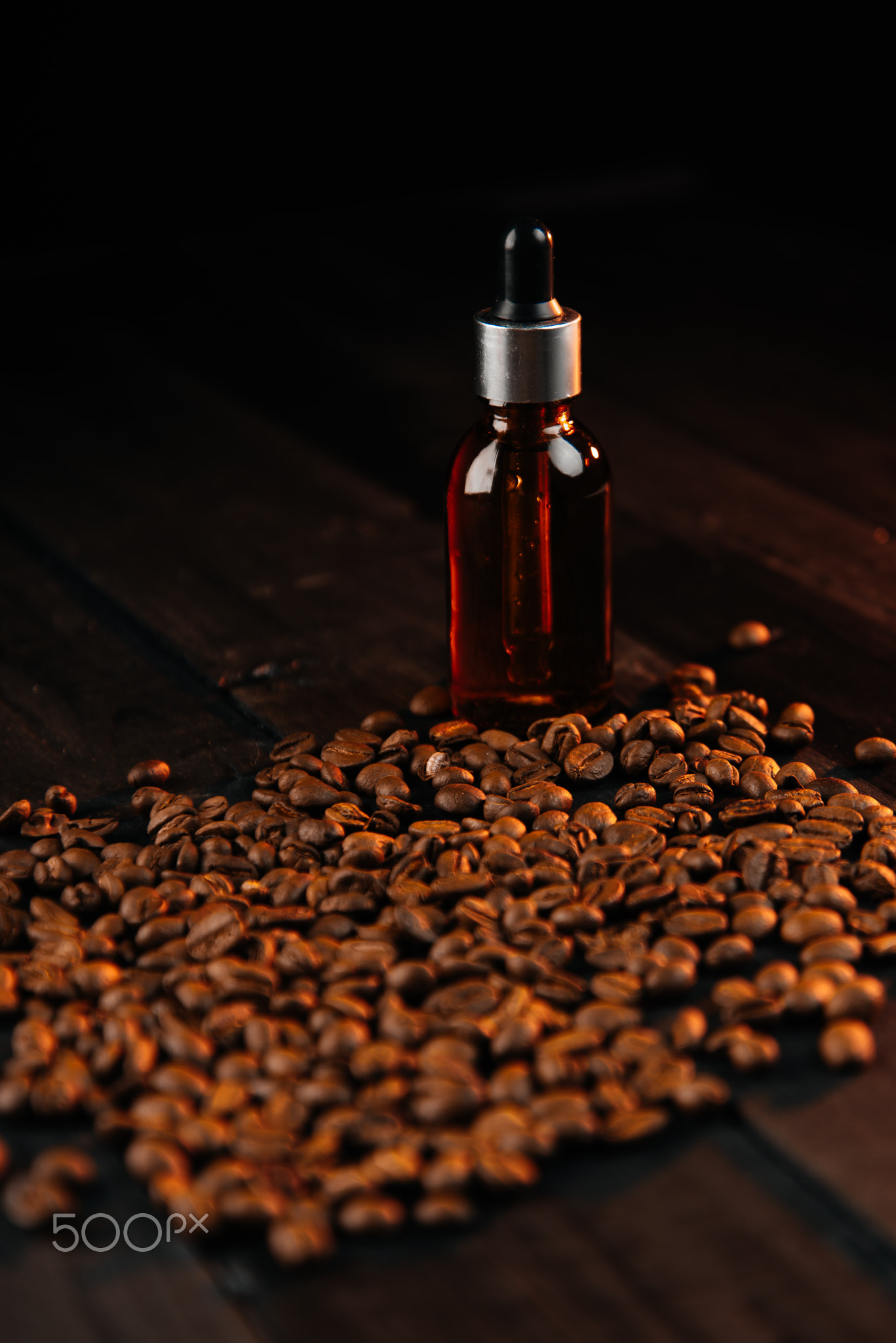 Essential oil coffee for men. Brown bottle with coffee