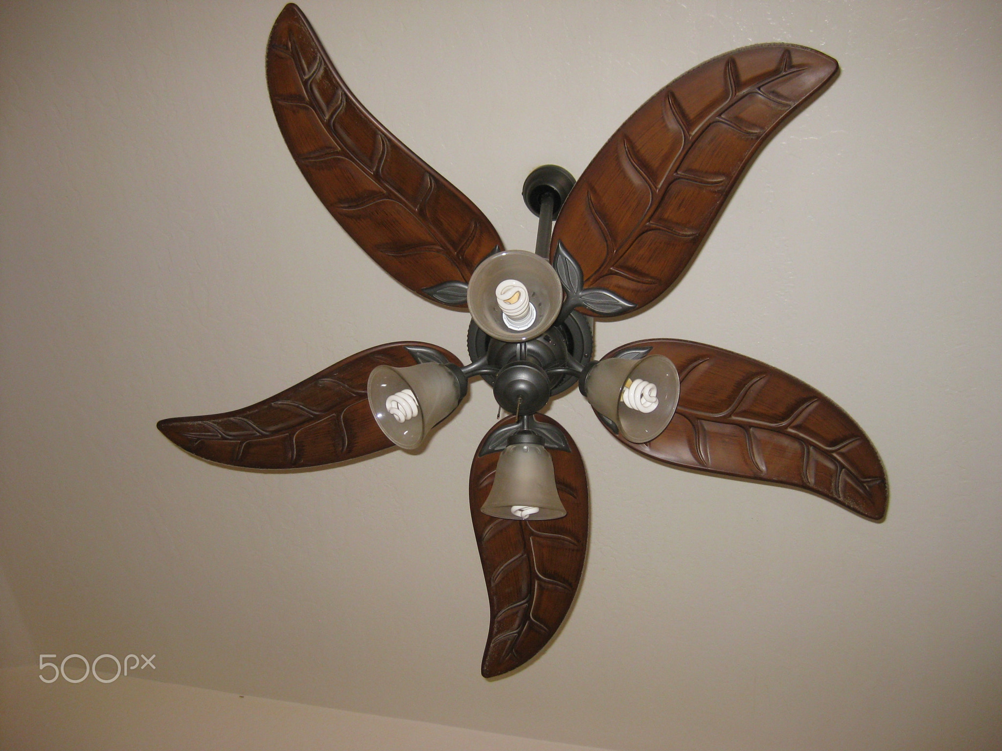 Ceiling Fan with Five Leaf Shaped Blades and Light