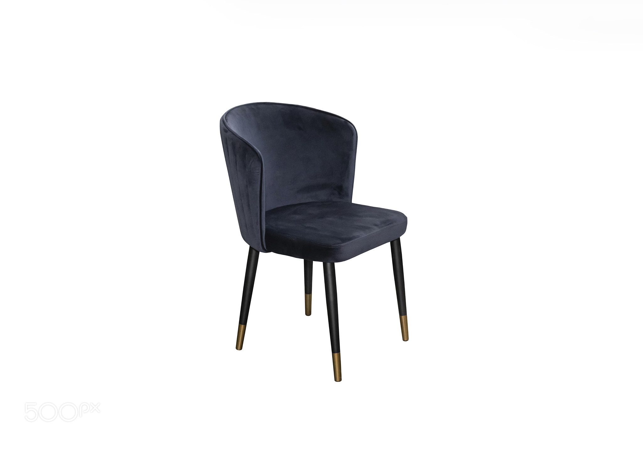 Comfortable velours black armchair on white background. Interior