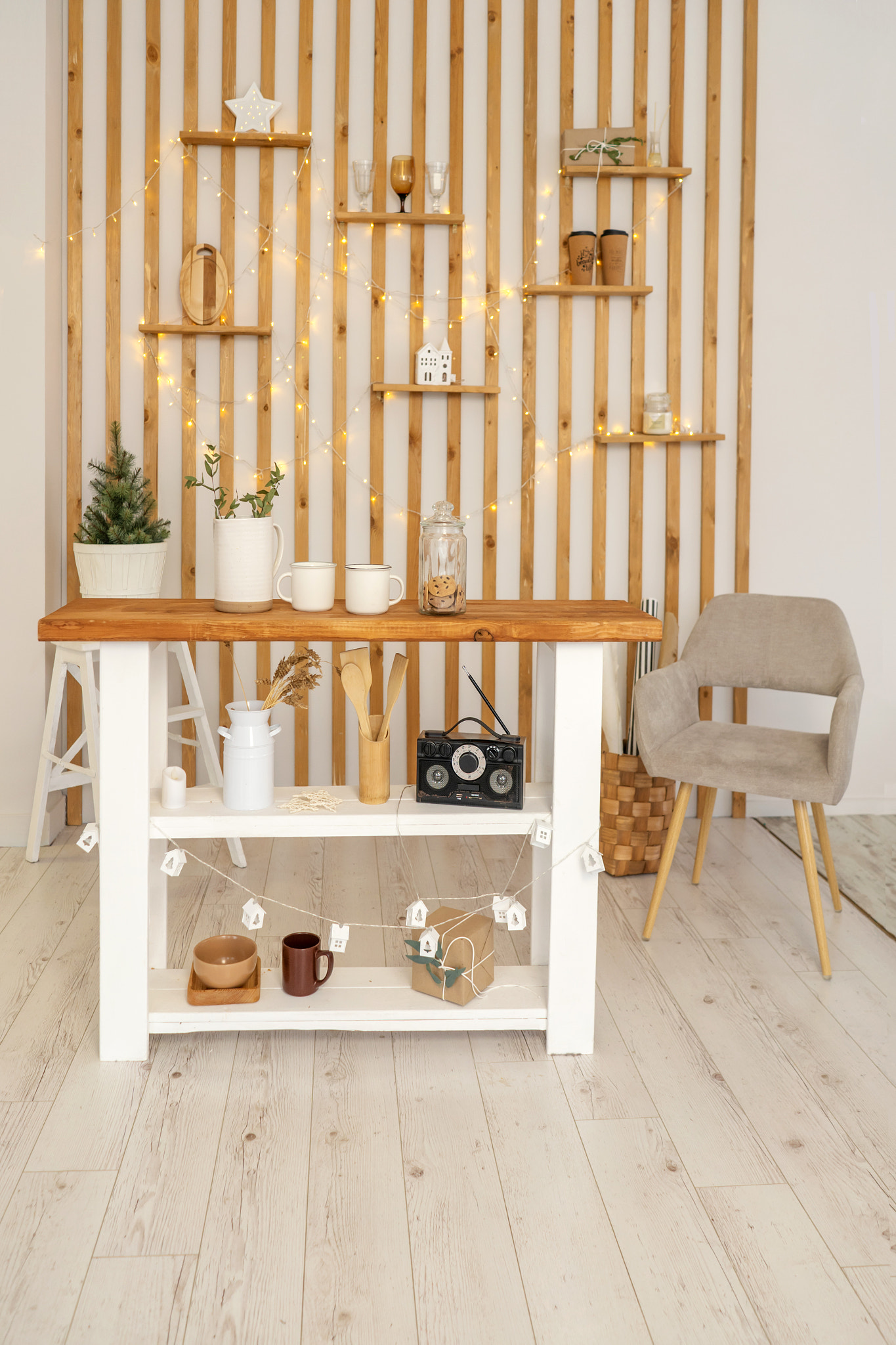 beautiful wooden dining table, interior of chalet