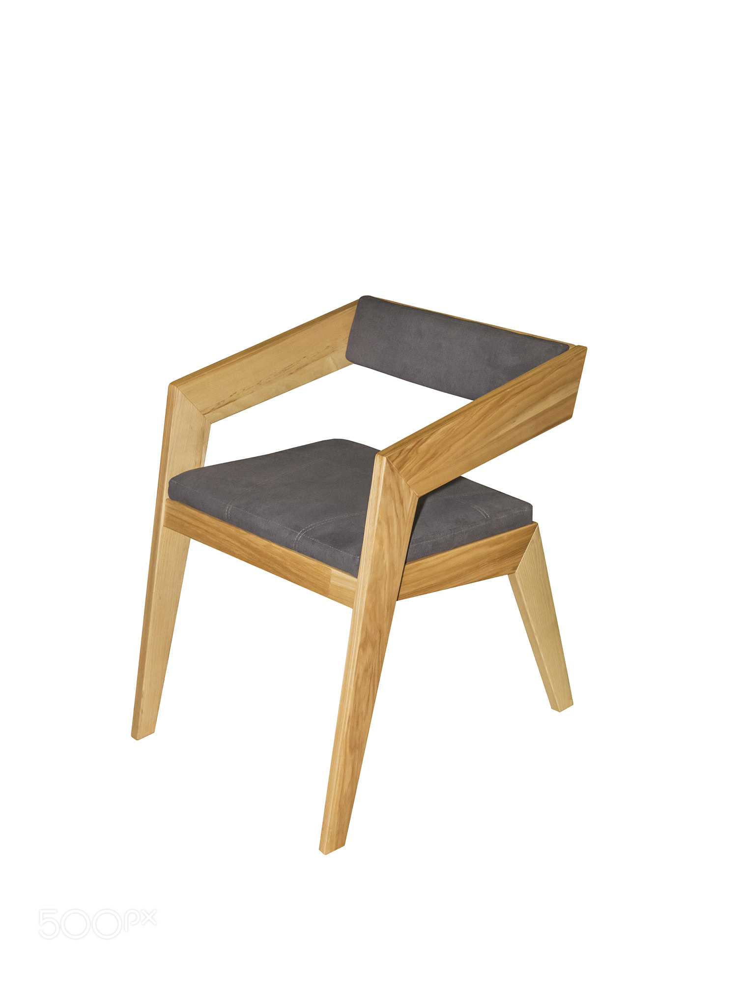 wooden chair at 45 degrees on white background. Interior element