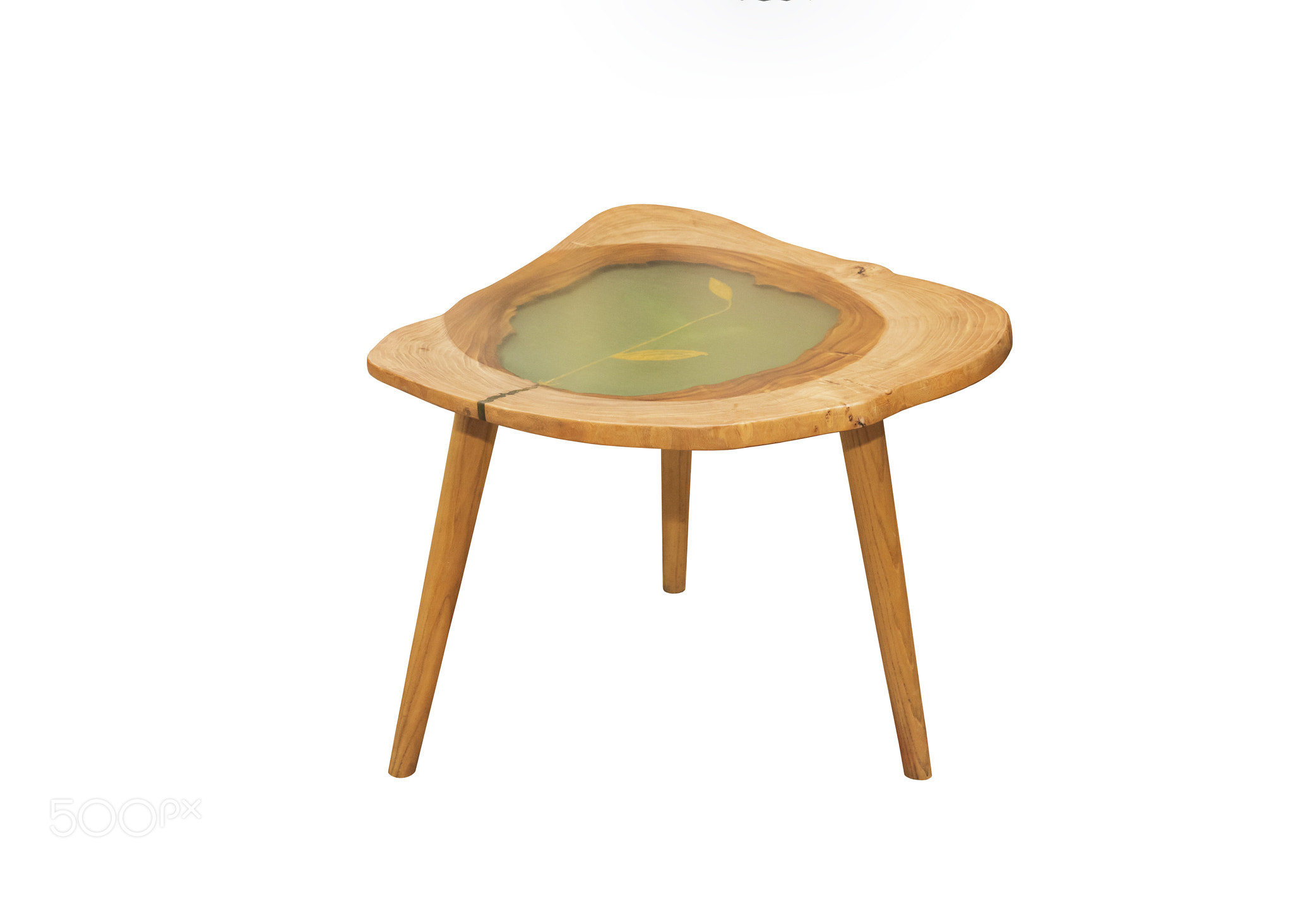 Epoxy table with painted plant on table top. Interior element