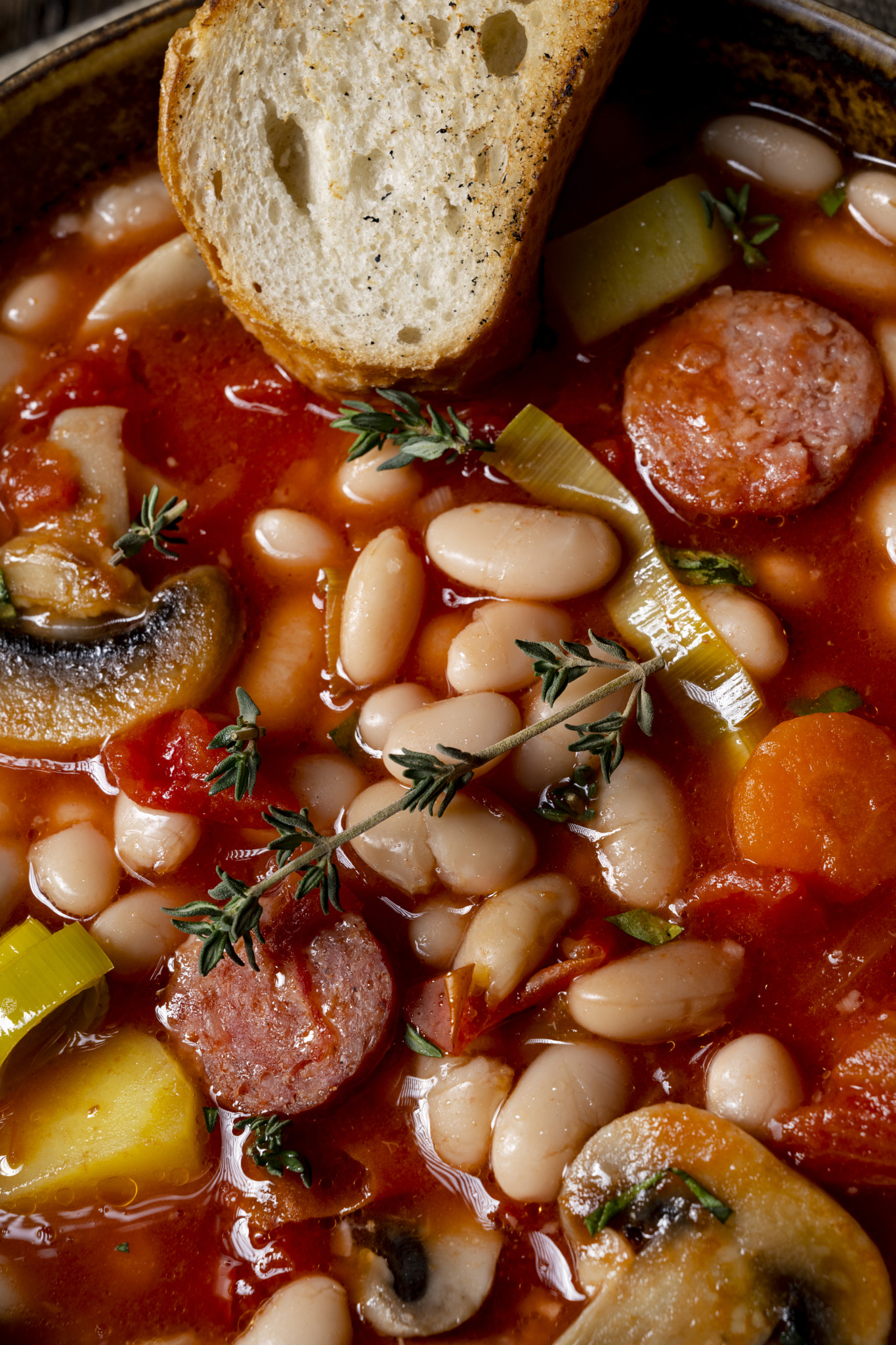 rustic bean soup with potatoes and sausages