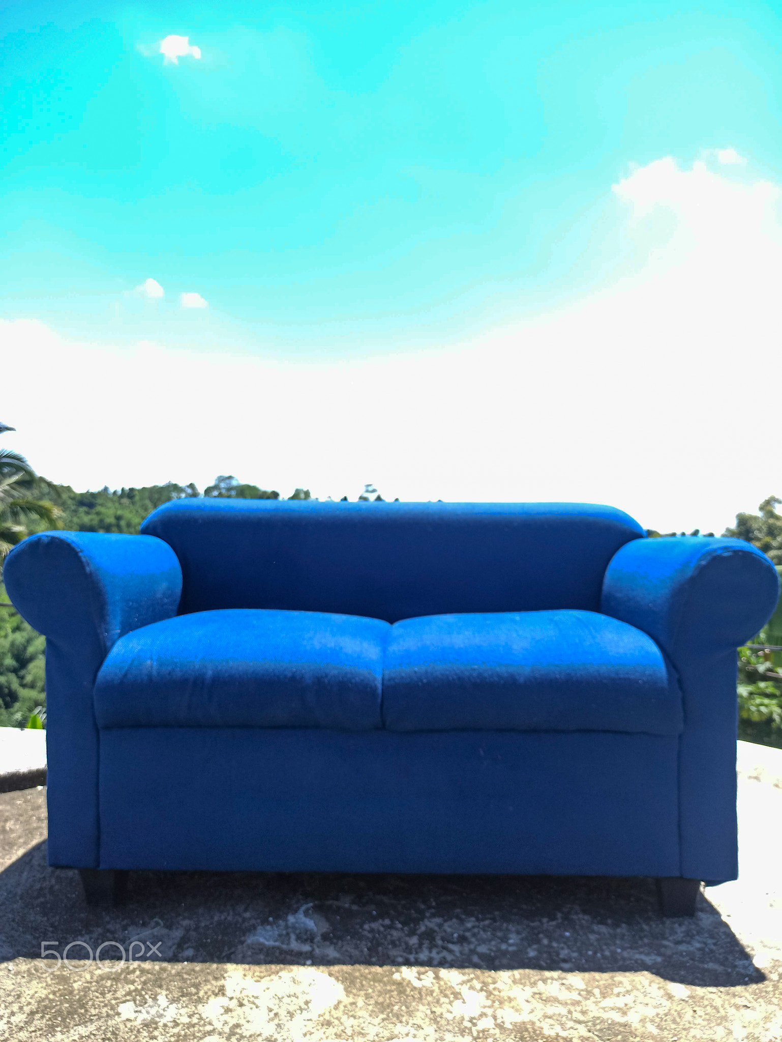 blue sky with blue sofa