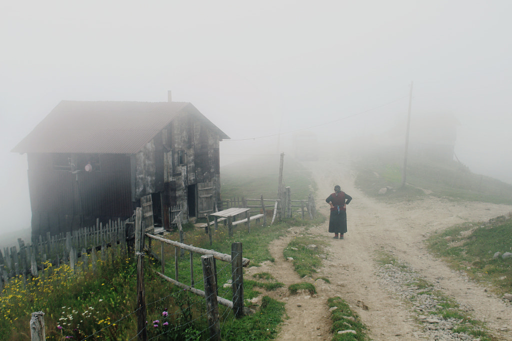 Rear view of man walking on footpath during foggy weather by Nika Pailodze on 500px.com