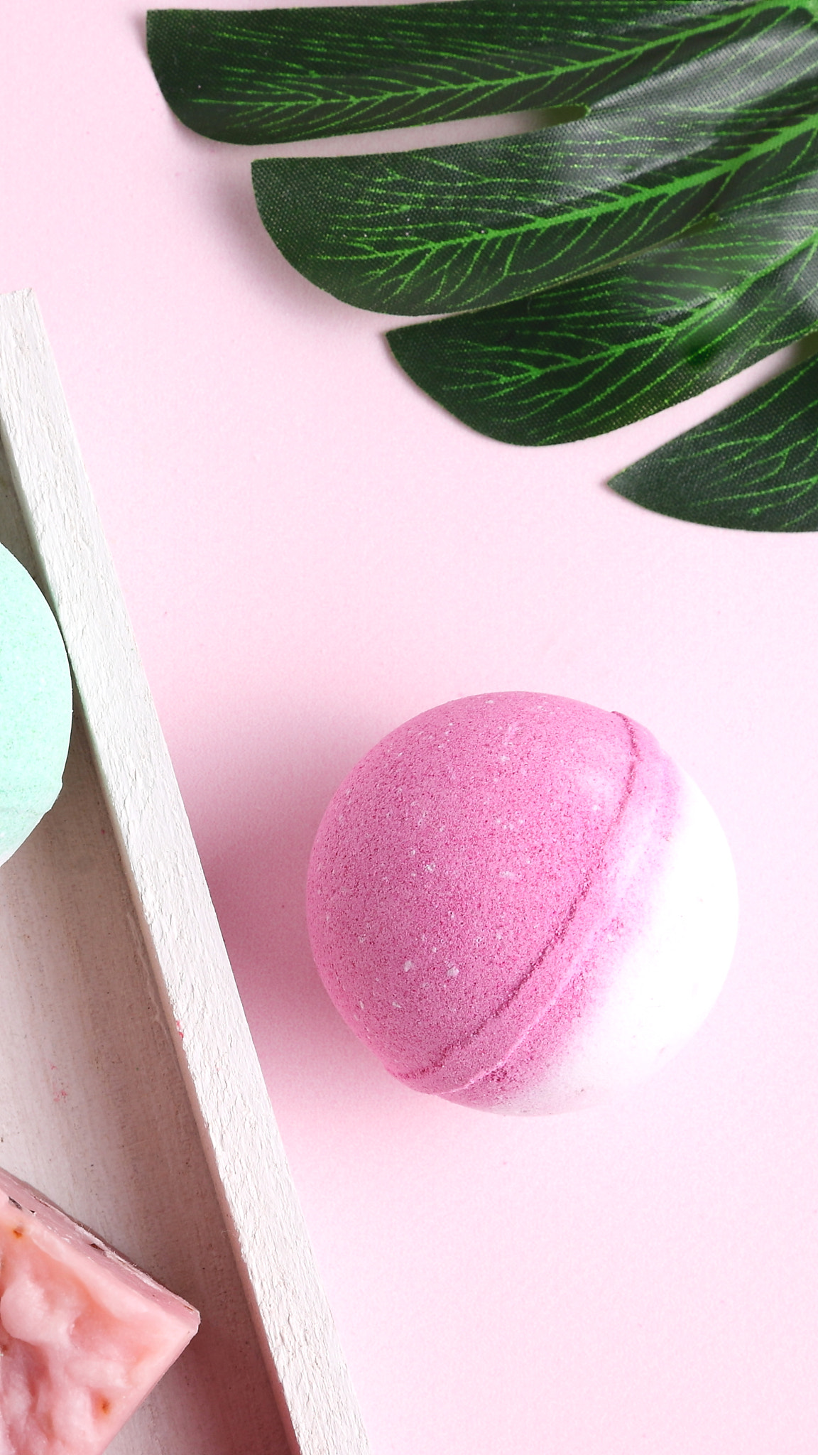 Bath bombs and soap in bathroom, wellness treatment