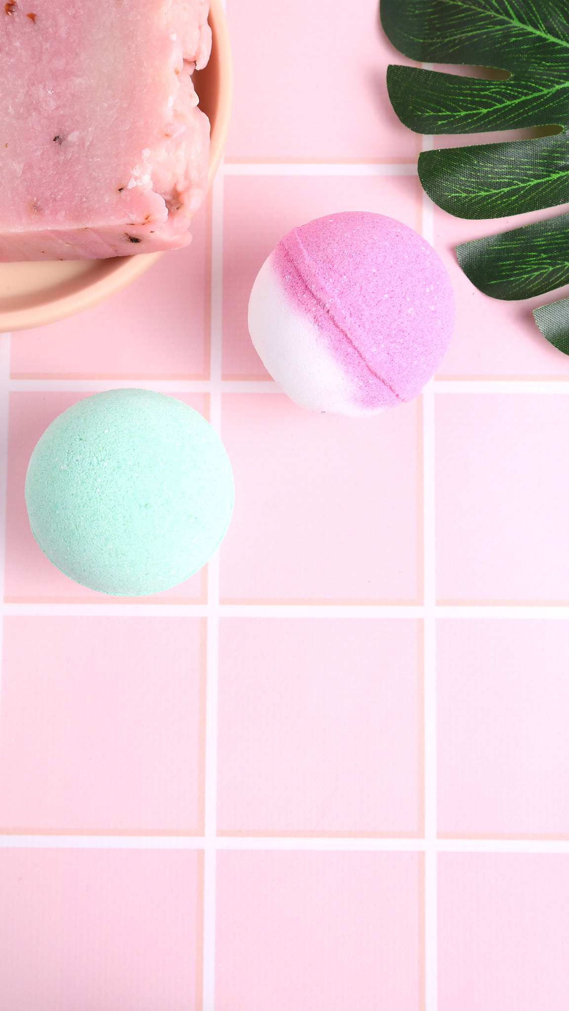 Bath bombs and soap in bathroom, wellness treatment